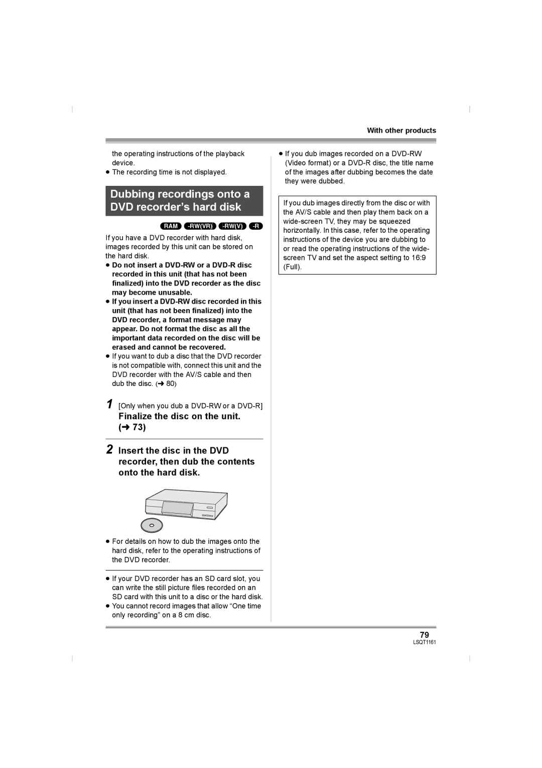 Panasonic VDR-D310GN, VDR-D220GN operating instructions Dubbing recordings onto a DVD recorder’s hard disk 