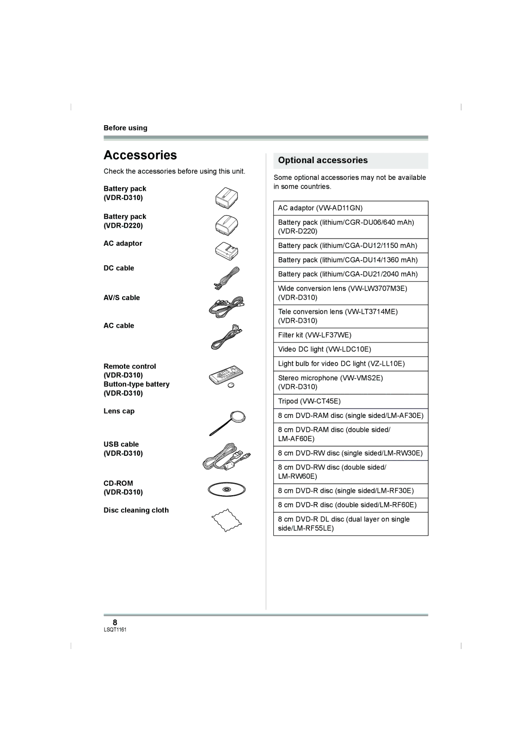 Panasonic VDR-D220GN, VDR-D310GN Accessories, Optional accessories, CD-ROM VDR-D310, Disc cleaning cloth 