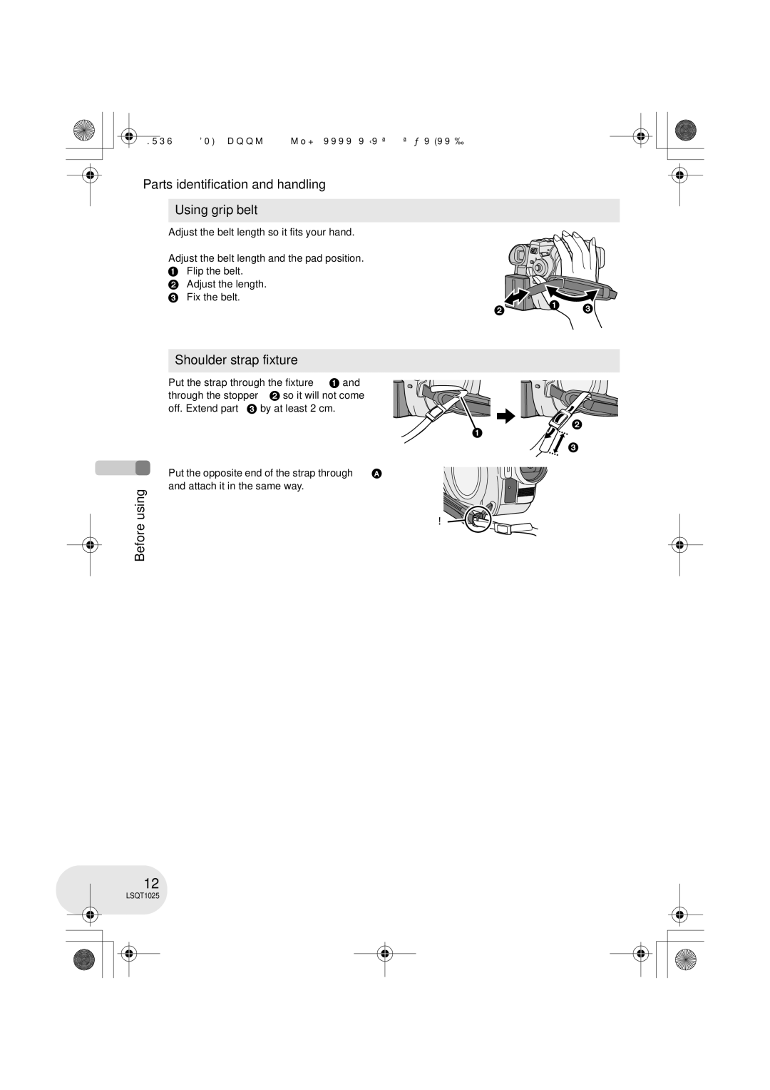 Panasonic VDR-D250GN Using grip belt, Before using Shoulder strap fixture, Adjust the belt length so it fits your hand 