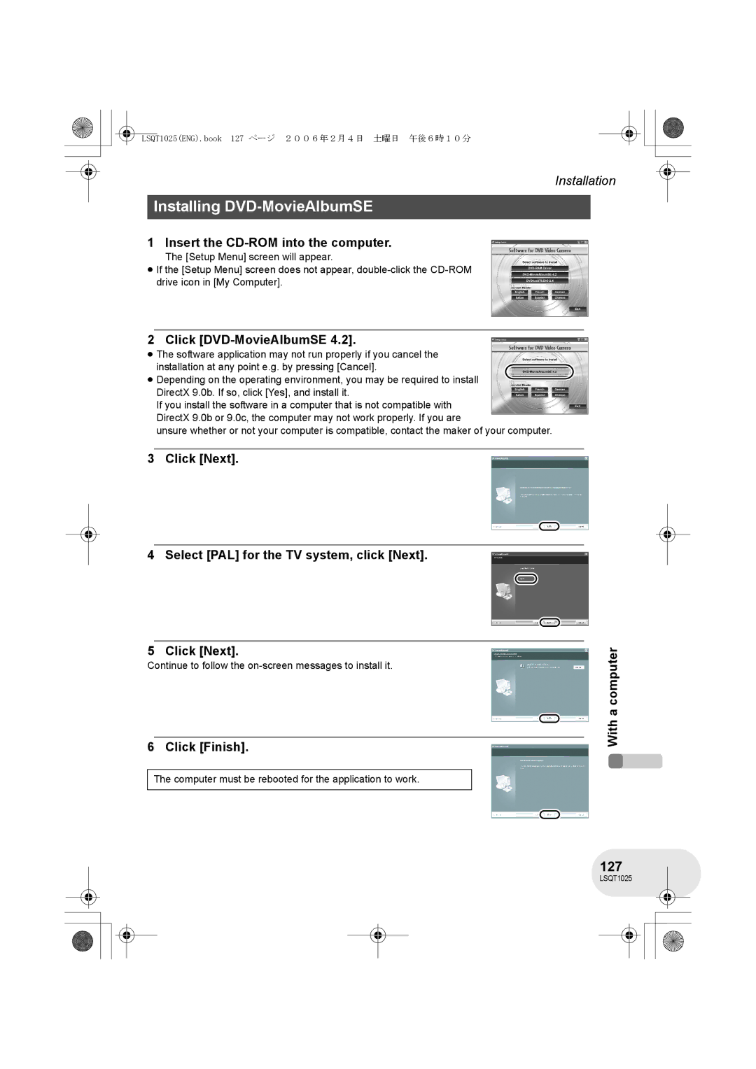 Panasonic VDR-D300GN, VDR-D250GN operating instructions Installing DVD-MovieAlbumSE, 127, Click DVD-MovieAlbumSE 