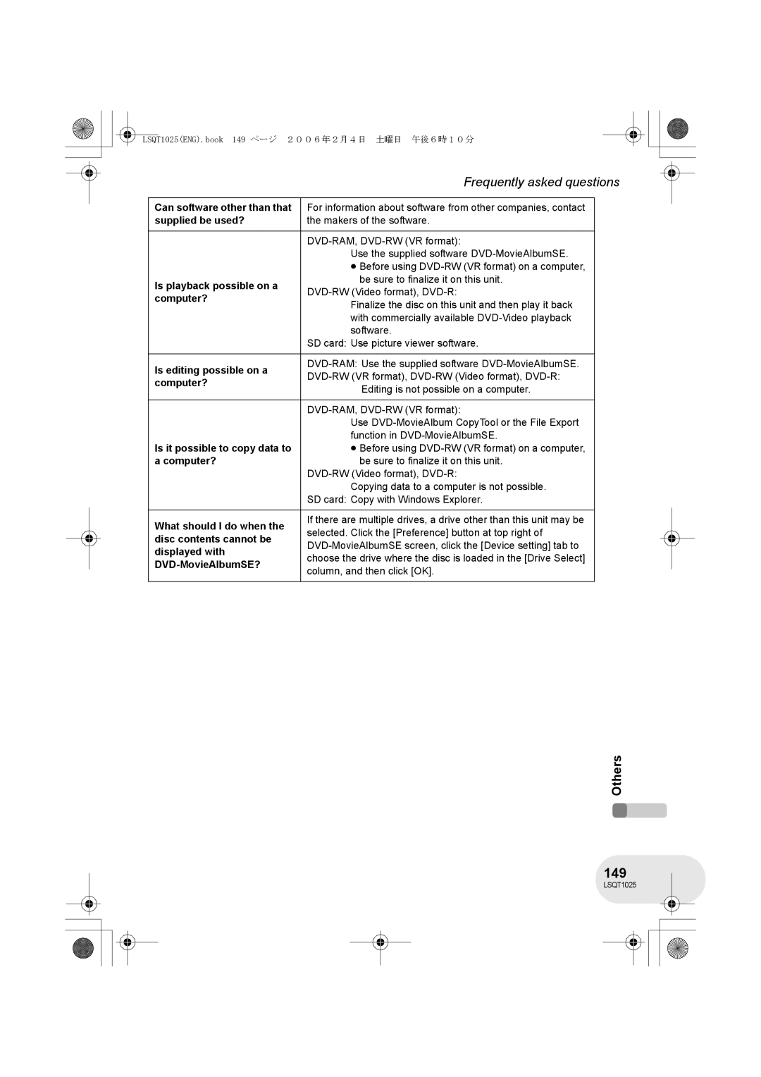 Panasonic VDR-D300GN, VDR-D250GN operating instructions 149 