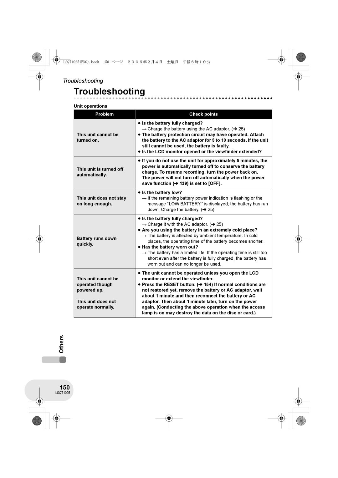 Panasonic VDR-D250GN, VDR-D300GN operating instructions Troubleshooting, 150 