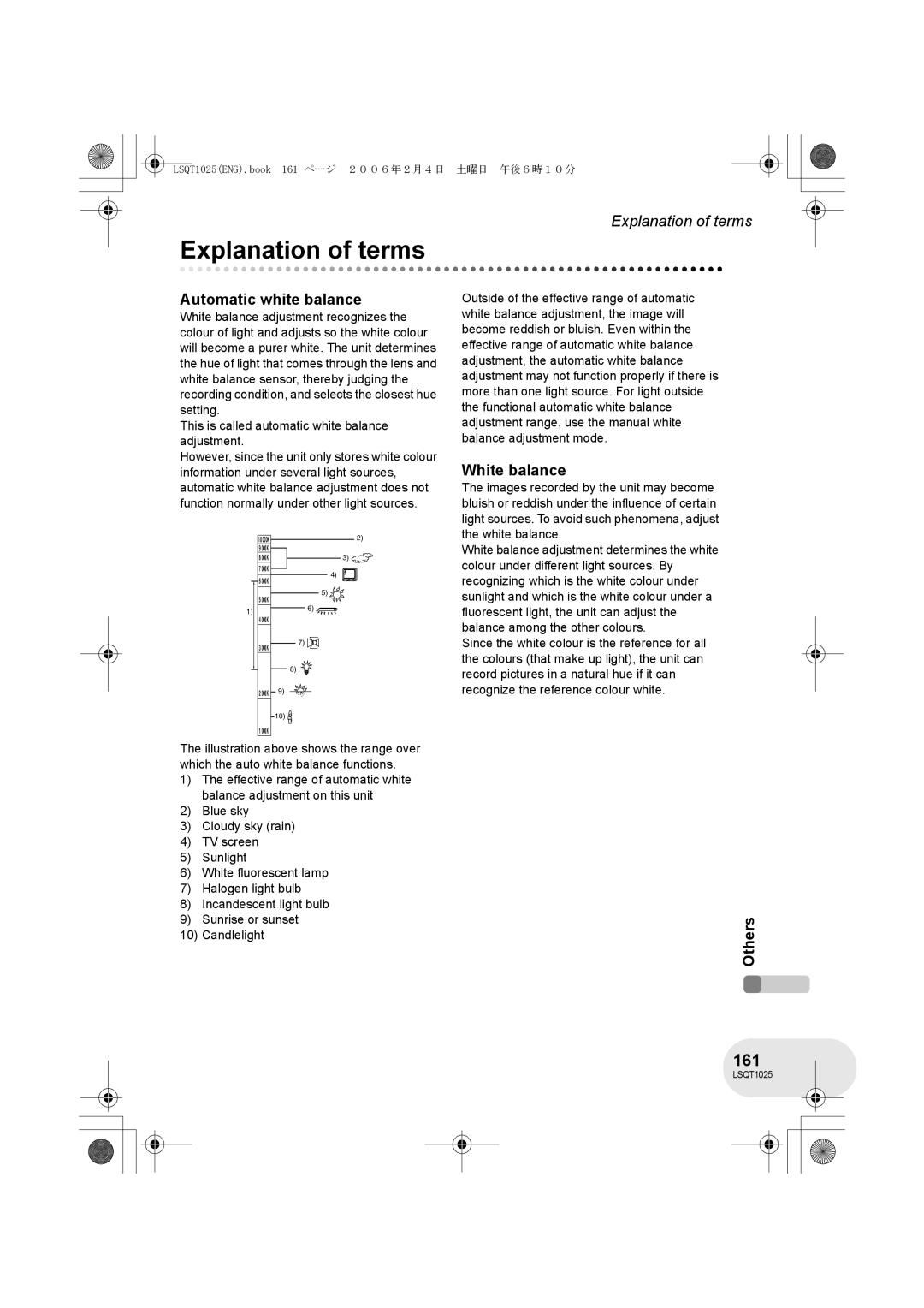 Panasonic VDR-D300GN, VDR-D250GN operating instructions Explanation of terms, 161, Automatic white balance, White balance 