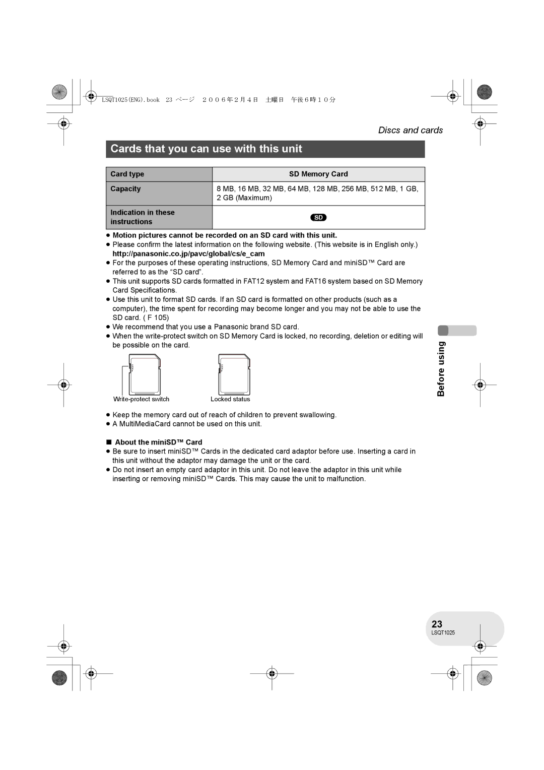 Panasonic VDR-D300GN, VDR-D250GN operating instructions Cards that you can use with this unit, About the miniSD Card 