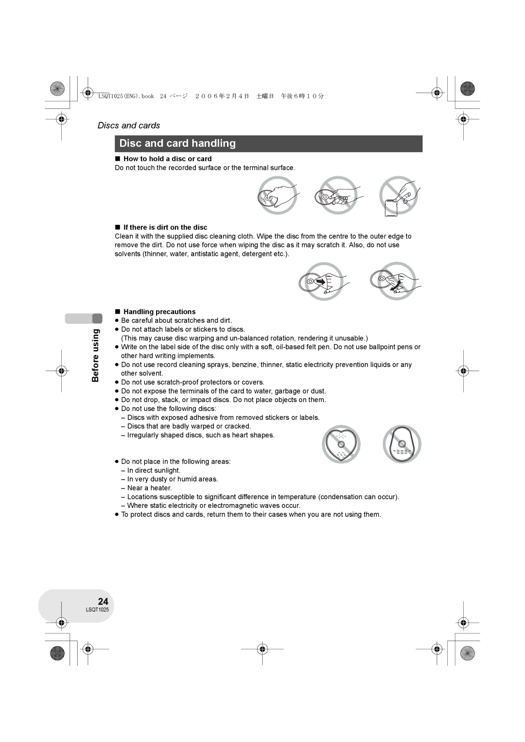 Panasonic VDR-D250GN, VDR-D300GN Disc and card handling, How to hold a disc or card, If there is dirt on the disc 