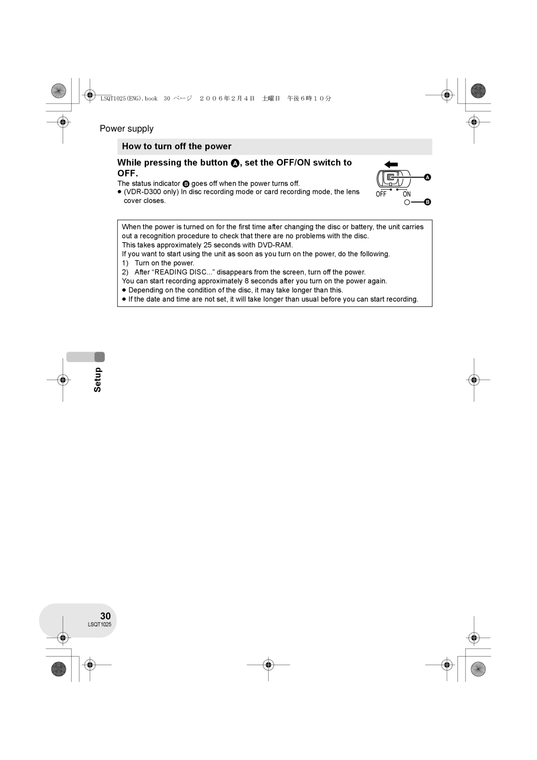 Panasonic VDR-D250GN, VDR-D300GN operating instructions LSQT1025ENG.book 30 ページ ２００６年２月４日 土曜日 午後６時１０分 