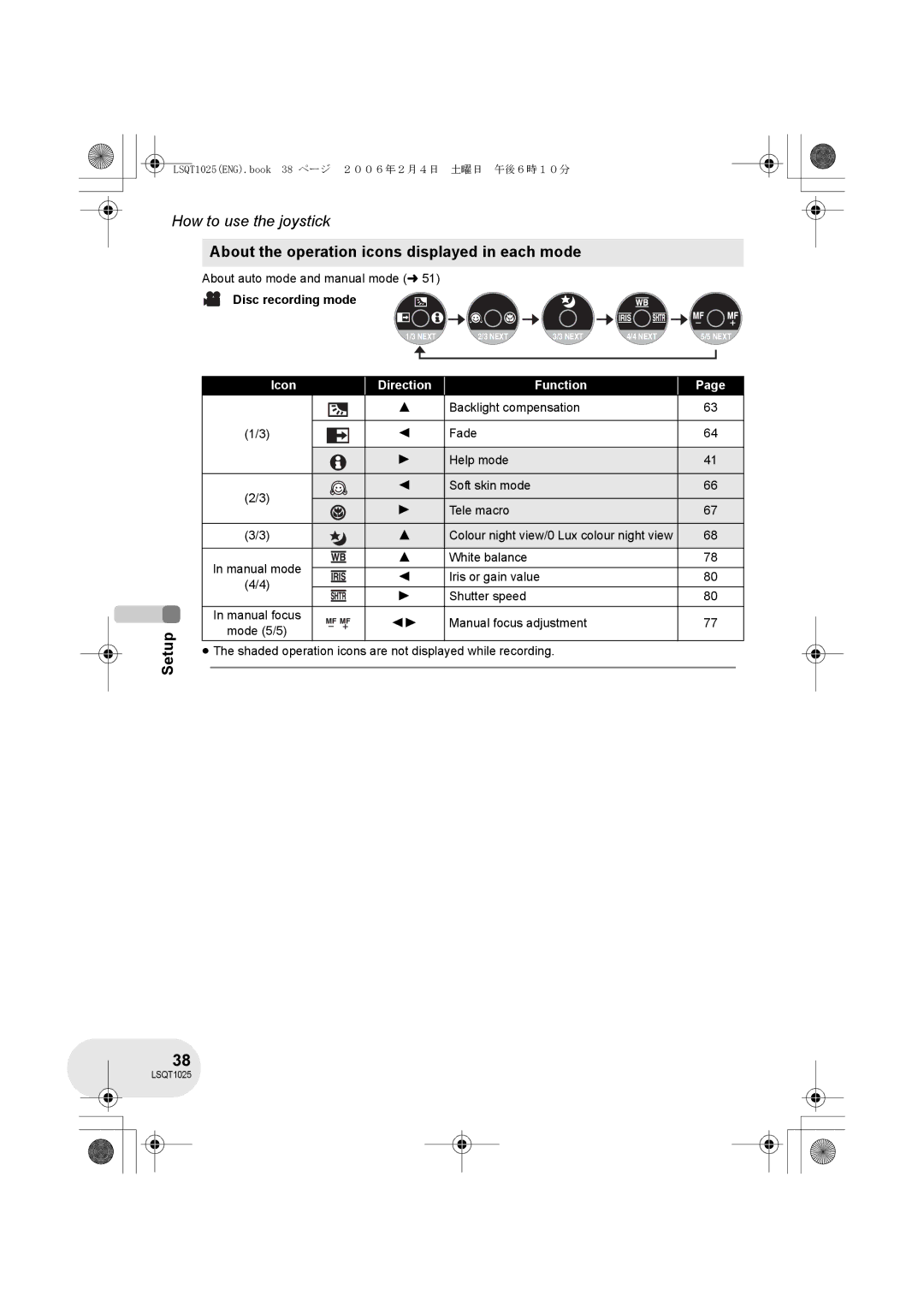 Panasonic VDR-D250GN, VDR-D300GN About the operation icons displayed in each mode Setup, About auto mode and manual mode l 