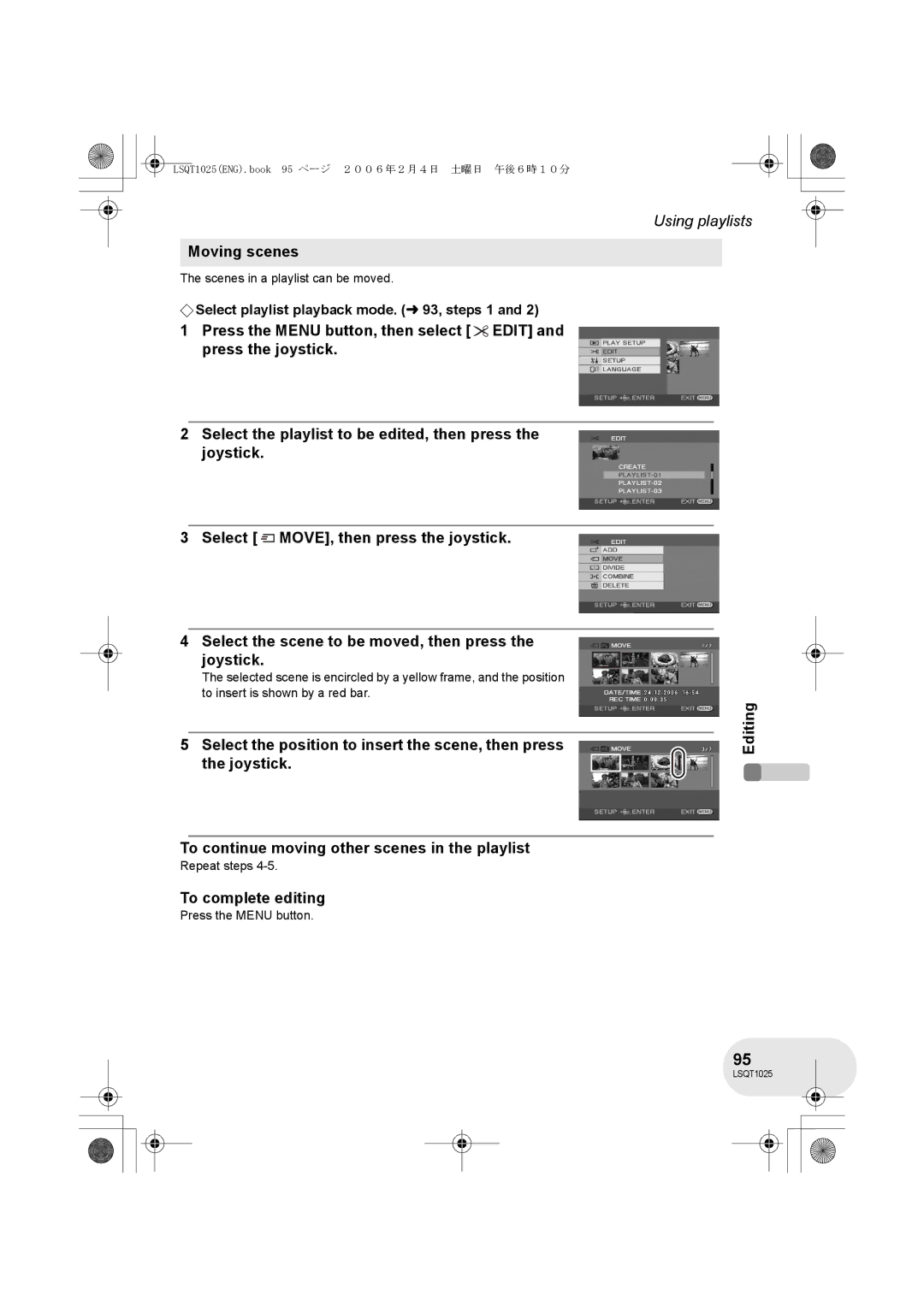 Panasonic VDR-D300GN, VDR-D250GN operating instructions Moving scenes, Scenes in a playlist can be moved 