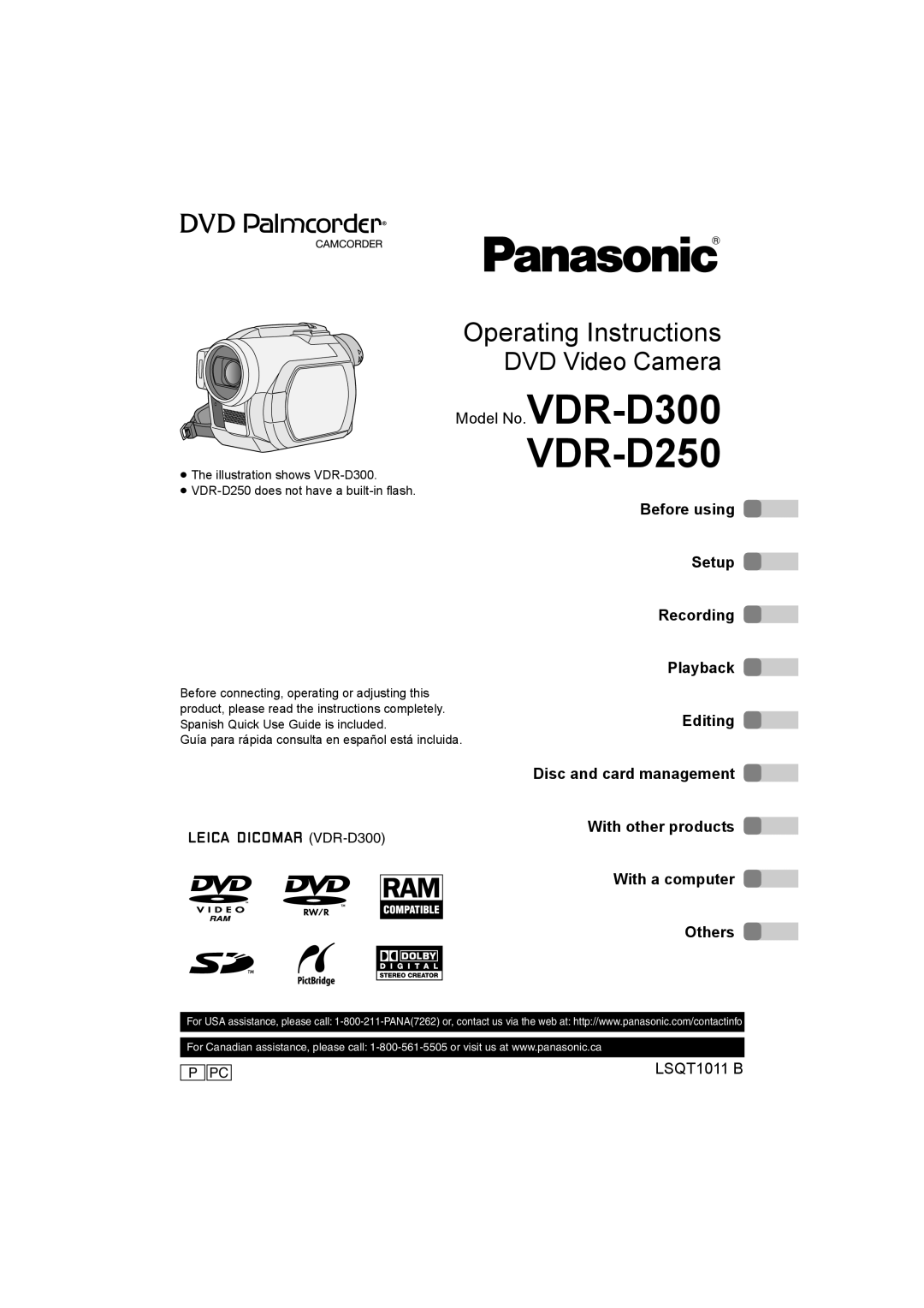 Panasonic VDR-D300 operating instructions VDR-D250, Guía para rápida consulta en español está incluida 