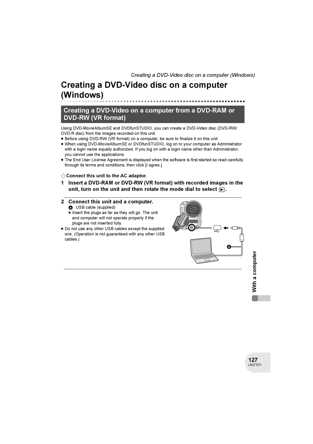 Panasonic VDR-D300 operating instructions Creating a DVD-Video disc on a computer Windows, 127 