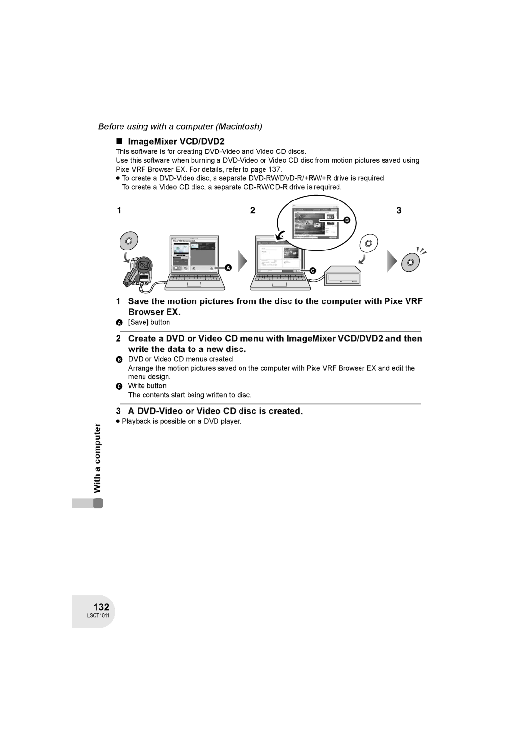 Panasonic VDR-D300 operating instructions 132, ImageMixer VCD/DVD2, DVD-Video or Video CD disc is created, Save button 