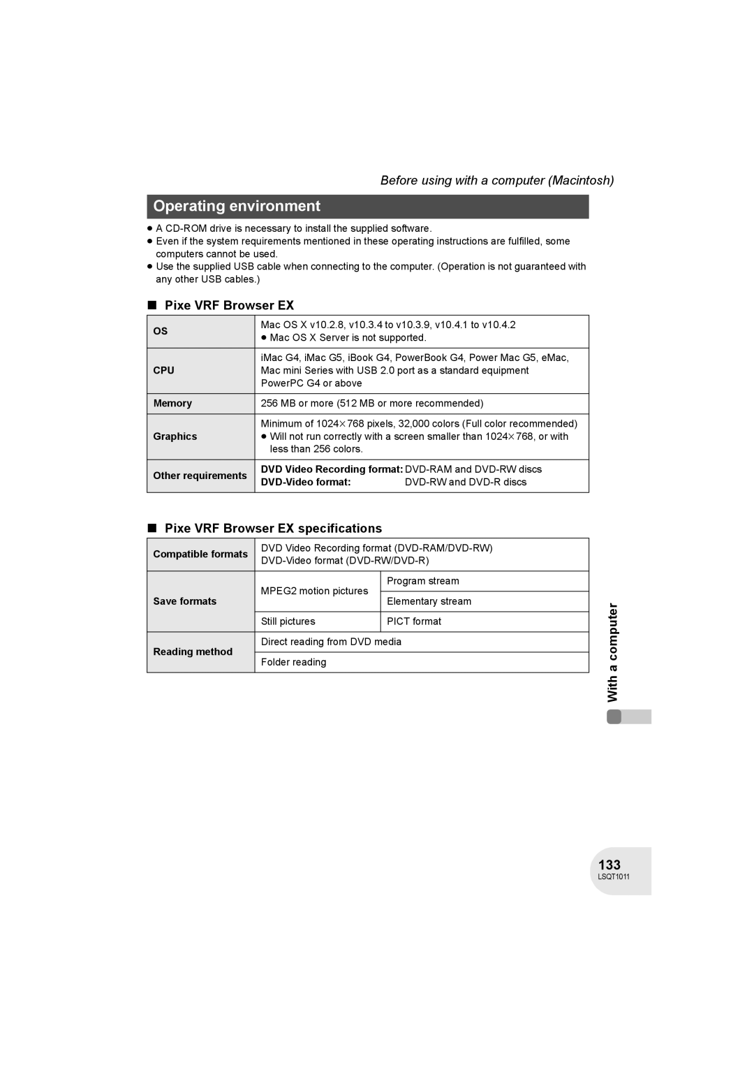 Panasonic VDR-D300 operating instructions 133, Pixe VRF Browser EX specifications, With a 