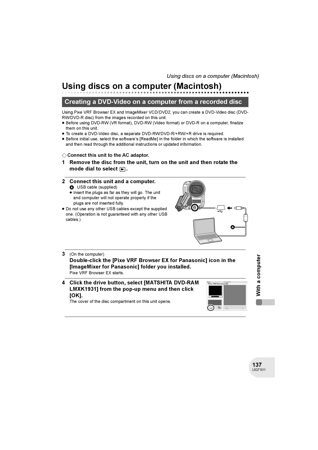 Panasonic VDR-D300 Using discs on a computer Macintosh, Creating a DVD-Video on a computer from a recorded disc, 137 