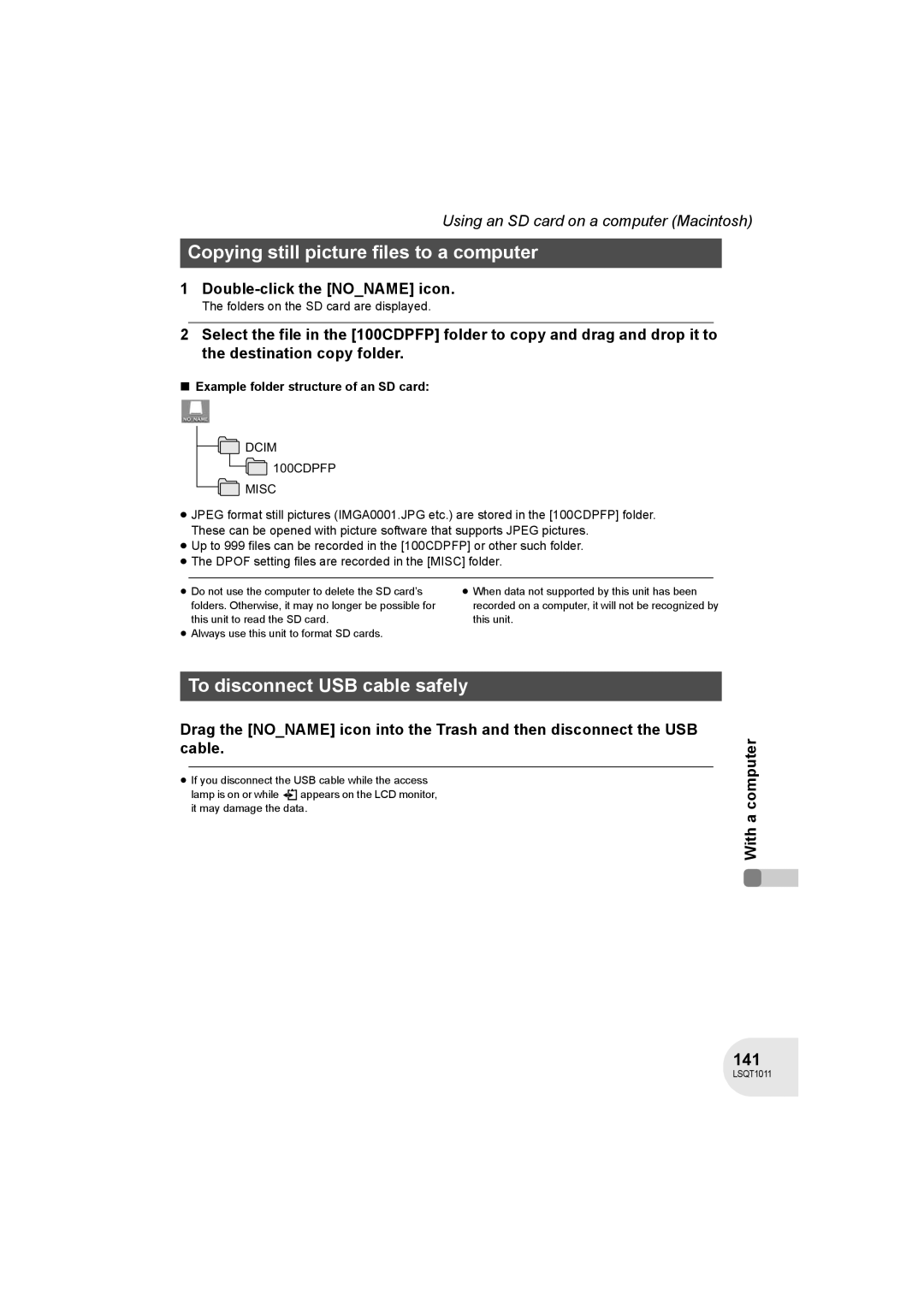 Panasonic VDR-D300 operating instructions Copying still picture files to a computer, 141, Double-click the Noname icon 