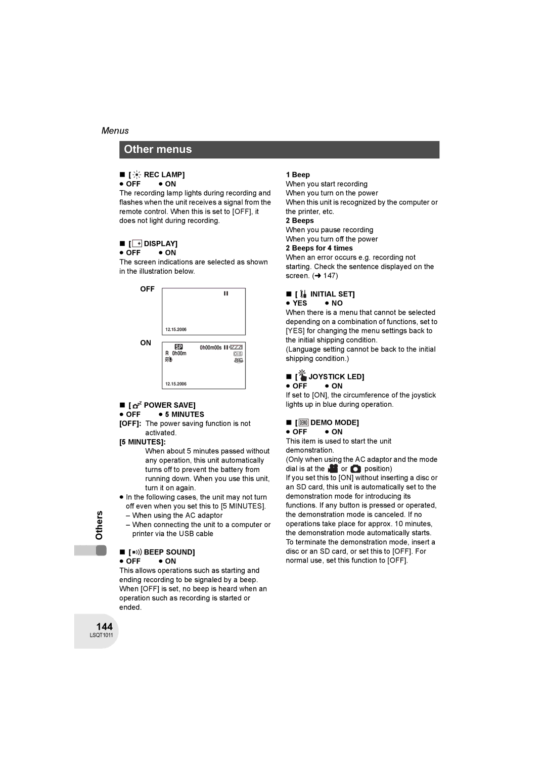 Panasonic VDR-D300 operating instructions Other menus, 144 