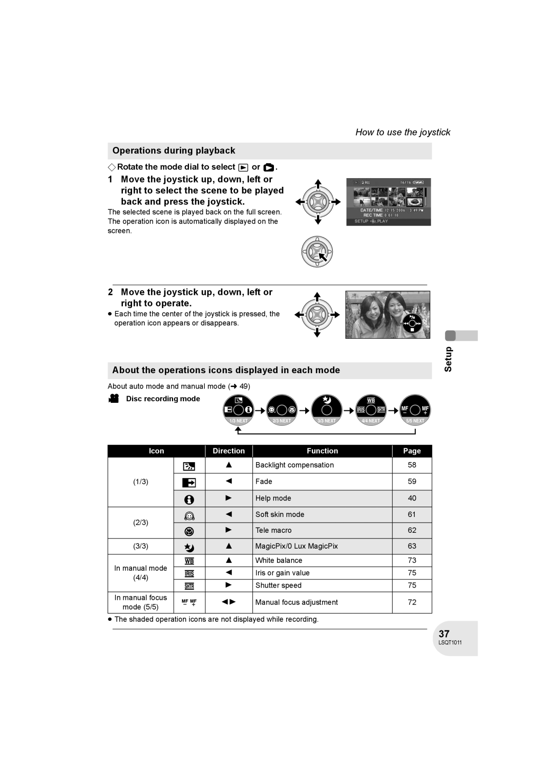 Panasonic VDR-D300 Operations during playback, Move the joystick up, down, left or right to operate, Disc recording mode 