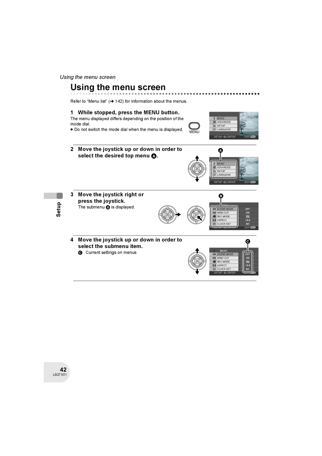 Panasonic VDR-D300 Using the menu screen, While stopped, press the Menu button, Submenu B is displayed 