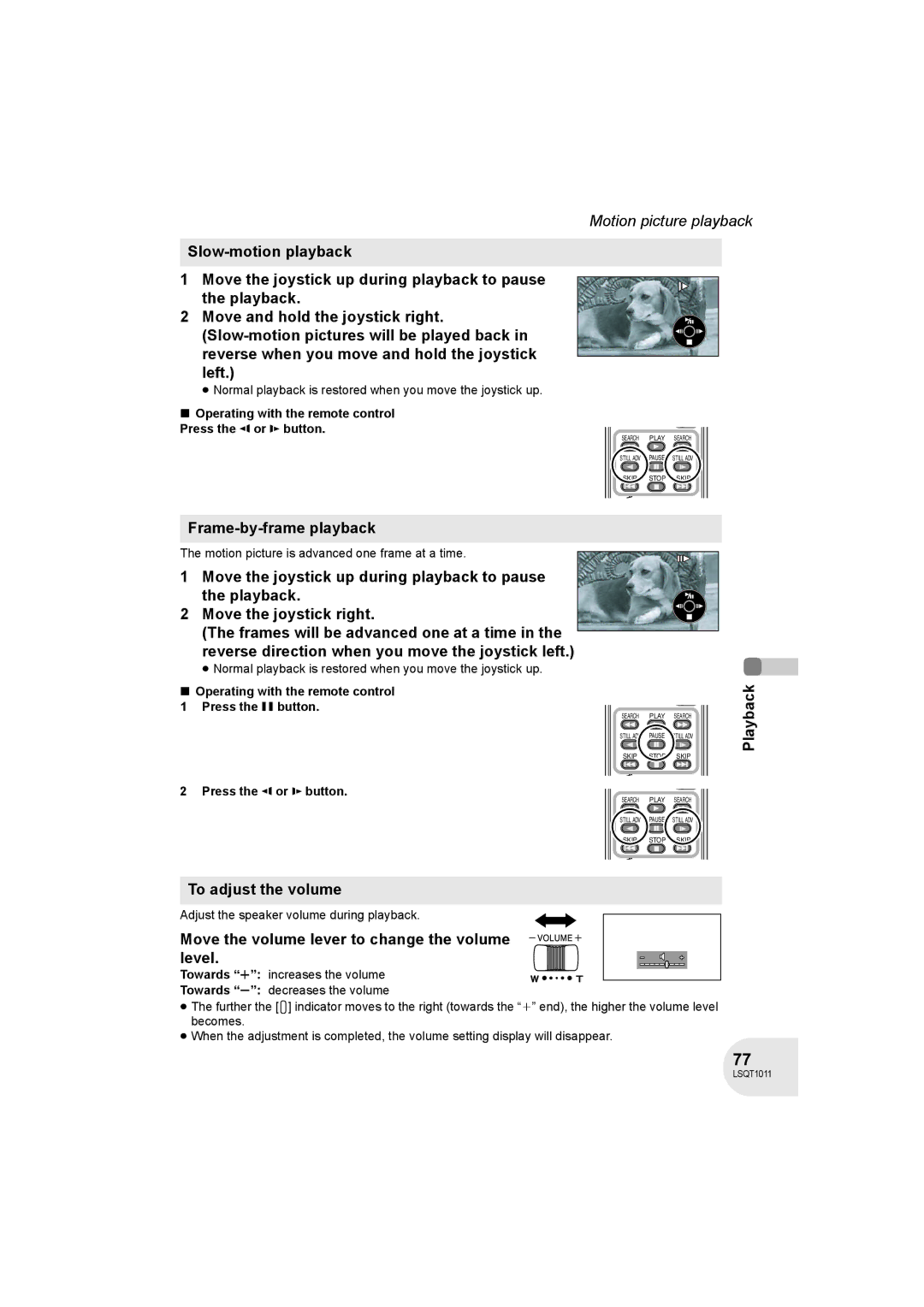 Panasonic VDR-D300 operating instructions Frame-by-frame playback, Playback To adjust the volume 