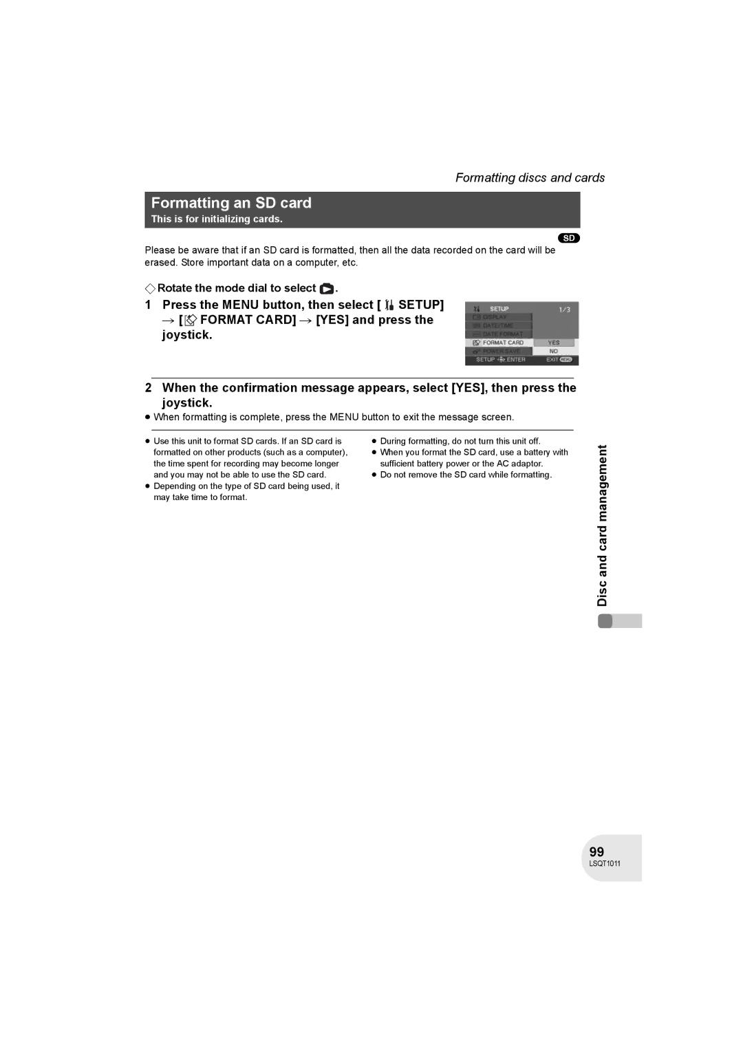 Panasonic VDR-D300 operating instructions Formatting an SD card, This is for initializing cards 