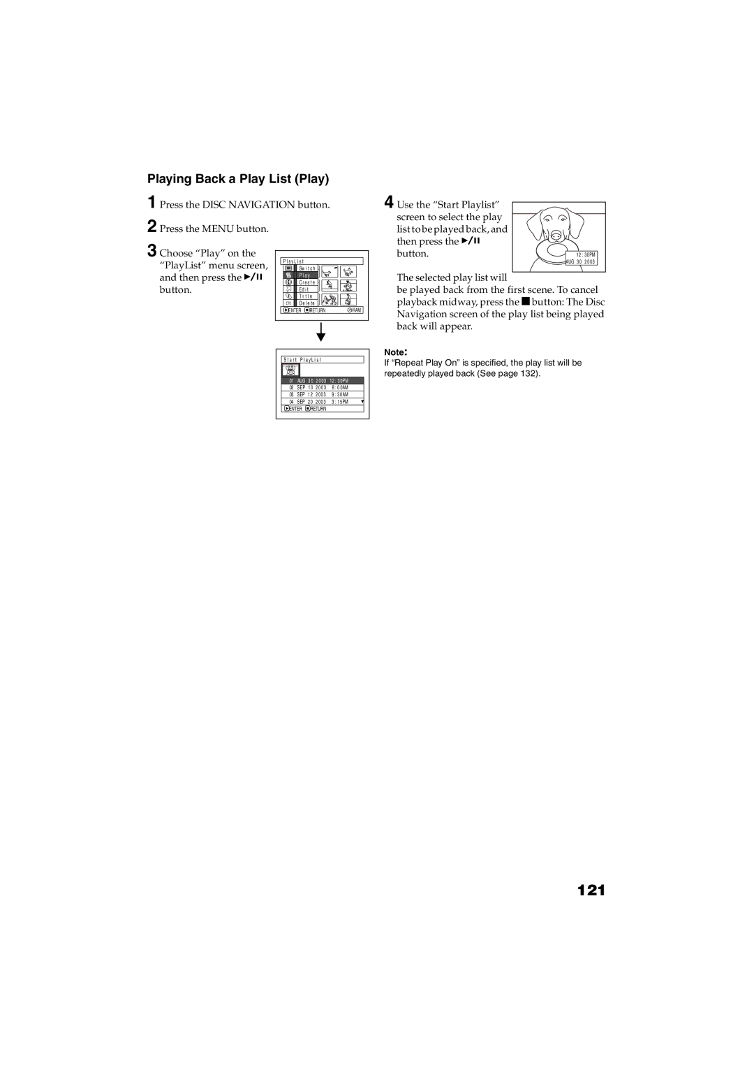 Panasonic VDR-M30PP operating instructions 121, Playing Back a Play List Play 