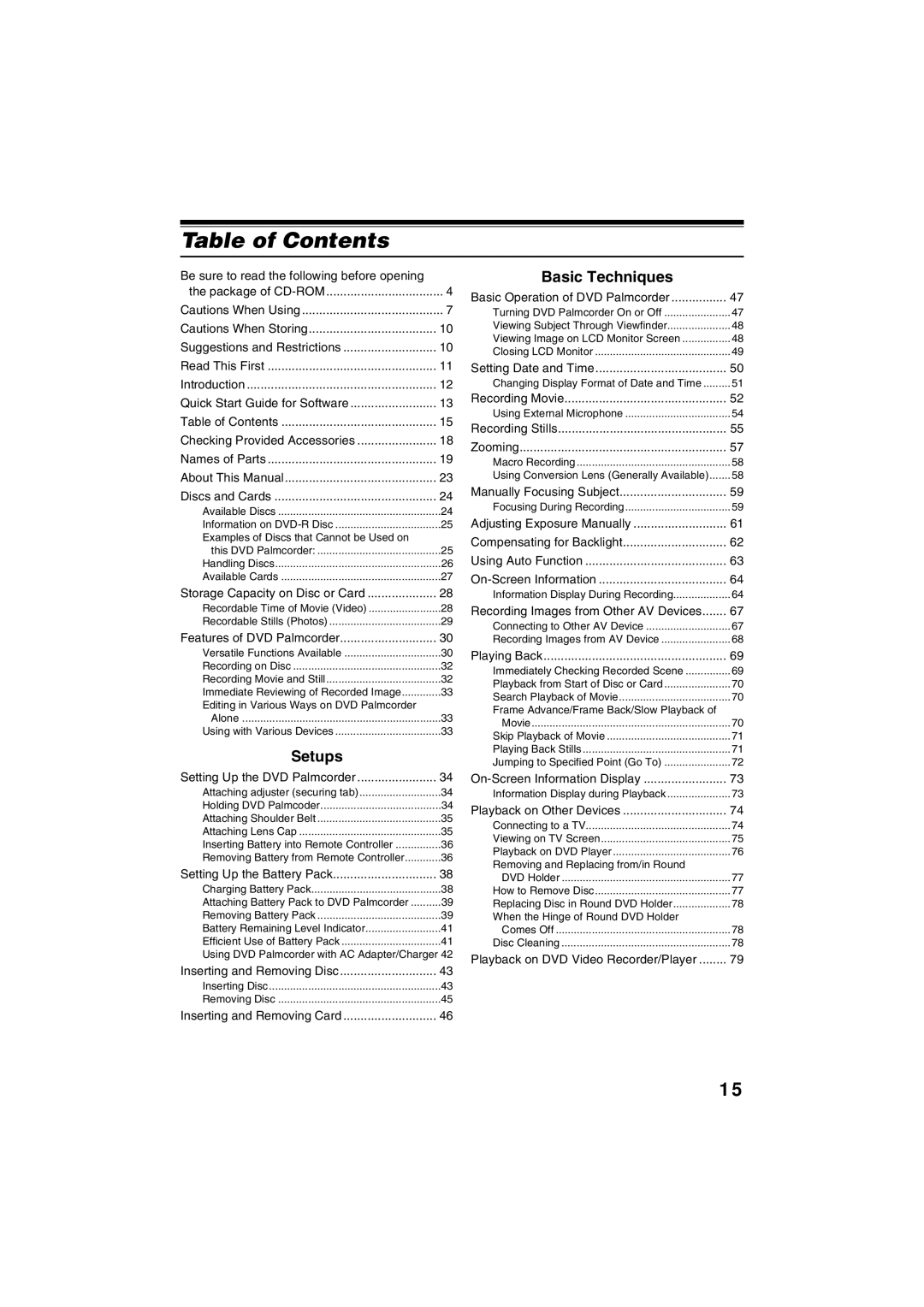 Panasonic VDR-M30PP operating instructions Table of Contents 