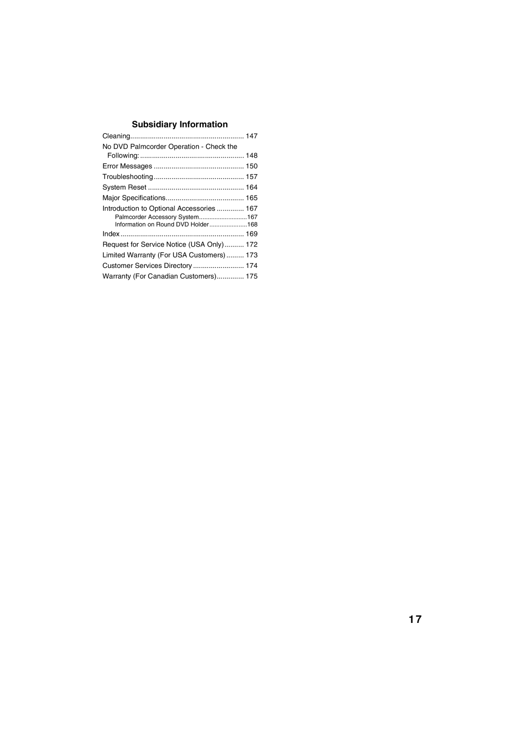 Panasonic VDR-M30PP operating instructions Subsidiary Information 