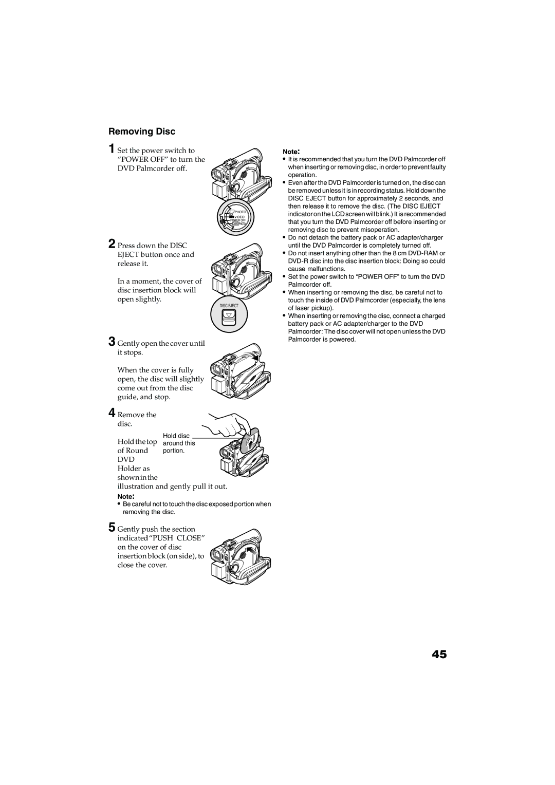 Panasonic VDR-M30PP operating instructions Removing Disc 