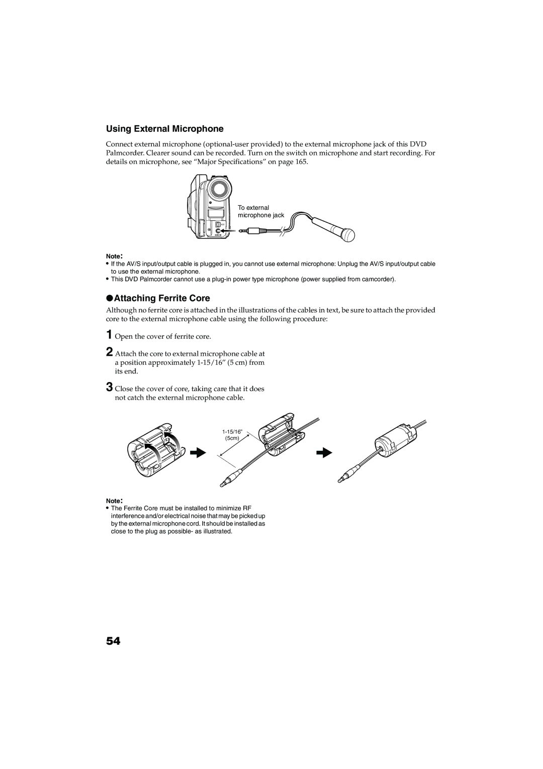 Panasonic VDR-M30PP operating instructions Using External Microphone, Attaching Ferrite Core 