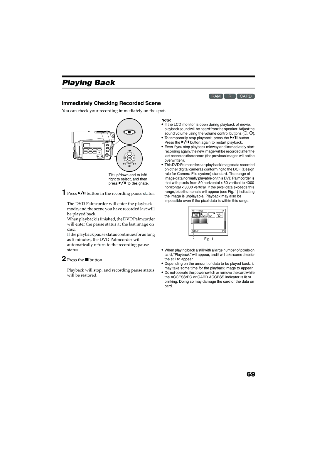 Panasonic VDR-M30PP Playing Back, Immediately Checking Recorded Scene, If the LCD monitor is open during playback of movie 