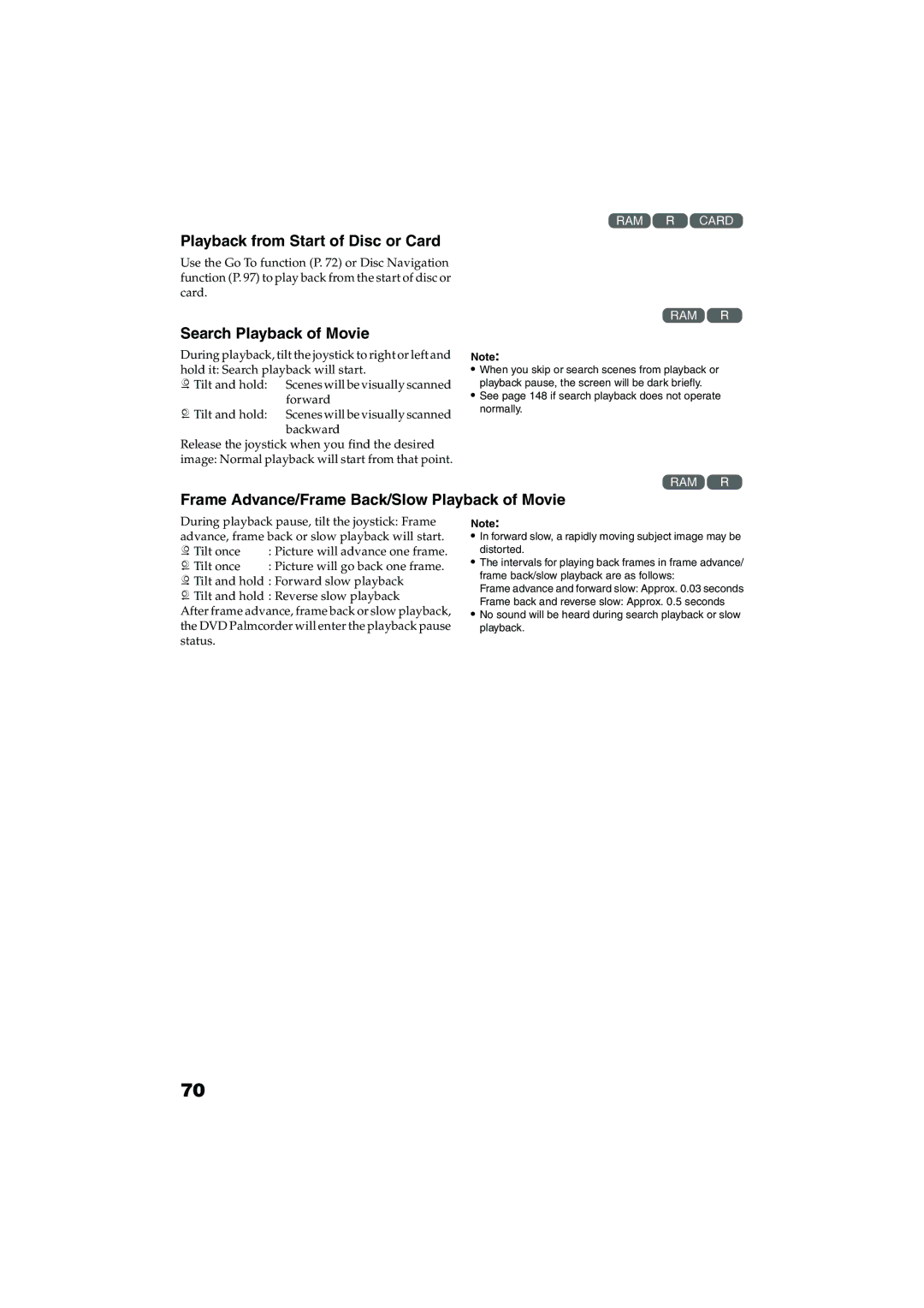 Panasonic VDR-M30PP operating instructions Playback from Start of Disc or Card, Search Playback of Movie 