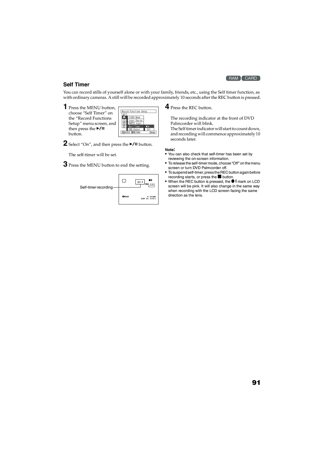 Panasonic VDR-M30PP operating instructions Self Timer 