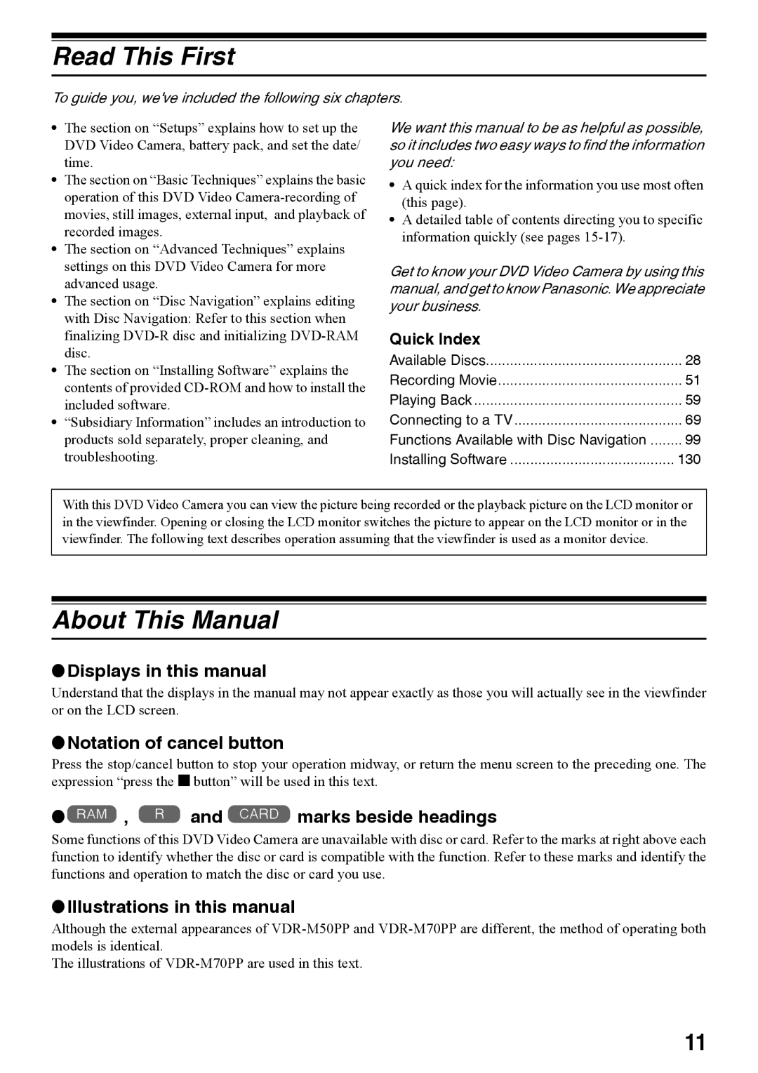 Panasonic VDR-M70PP, VDR-M50PP operating instructions Read This First, About This Manual 