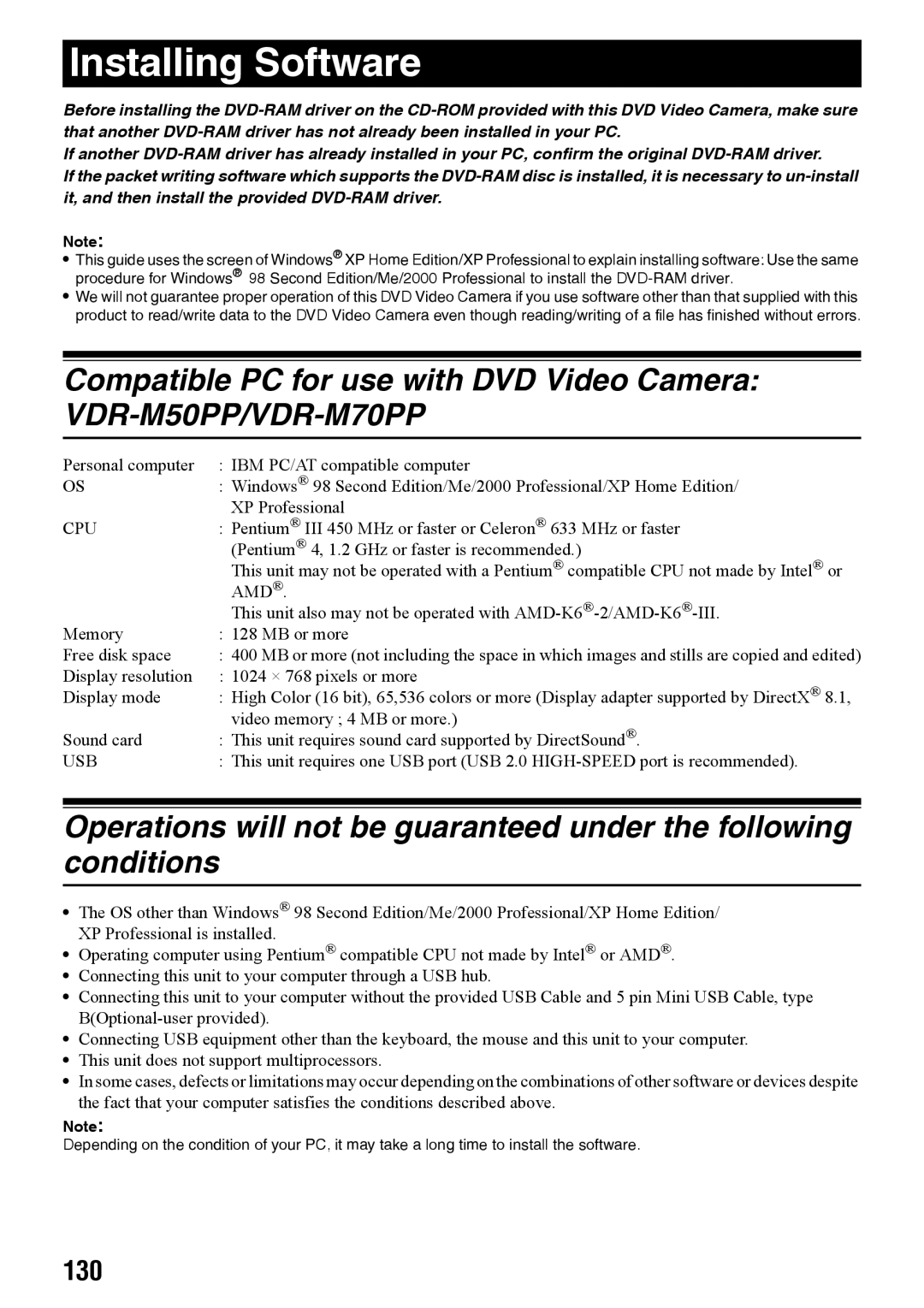 Panasonic VDR-M50PP, VDR-M70PP operating instructions 130 