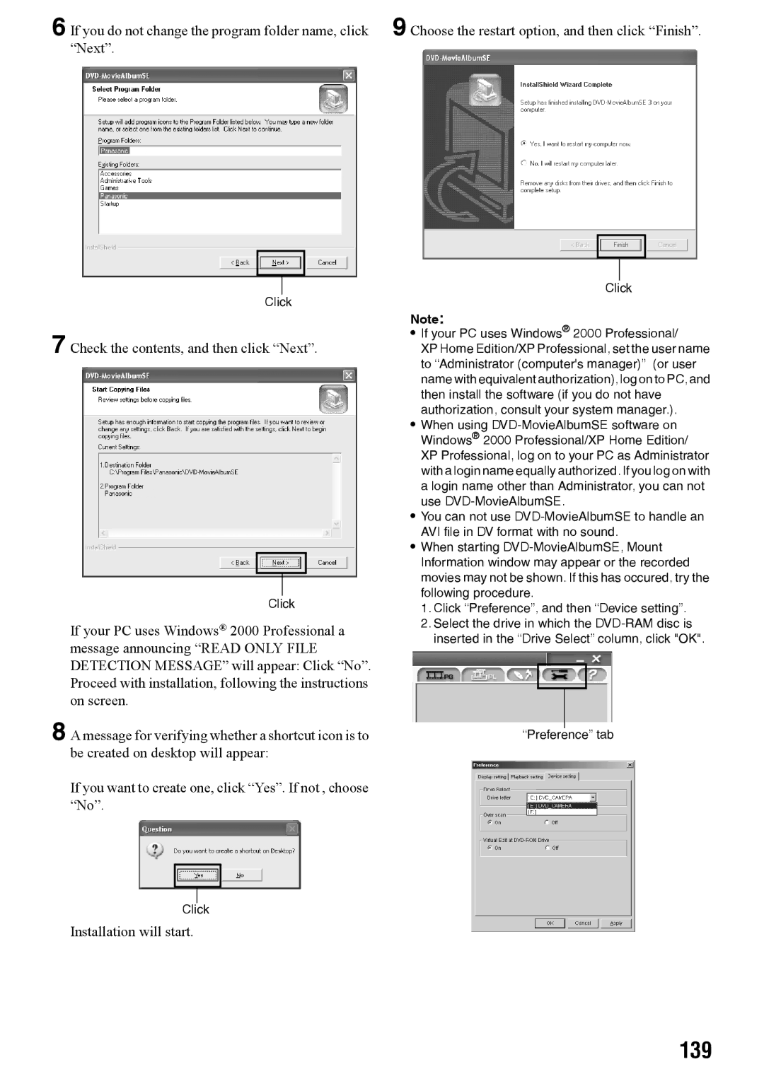 Panasonic VDR-M70PP, VDR-M50PP operating instructions 139, Check the contents, and then click Next, Installation will start 