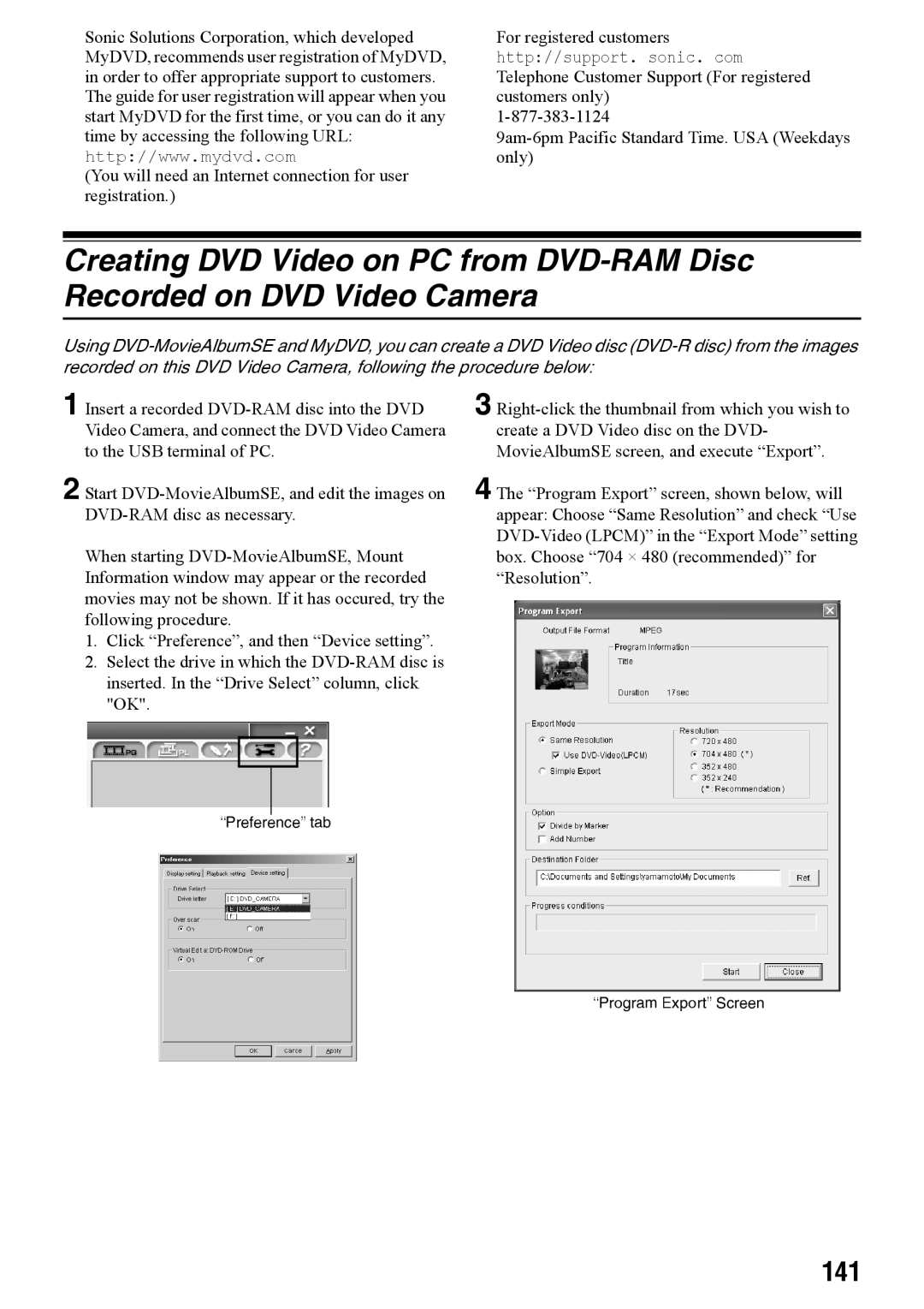 Panasonic VDR-M70PP, VDR-M50PP operating instructions 141, Preference tab Program Export Screen 