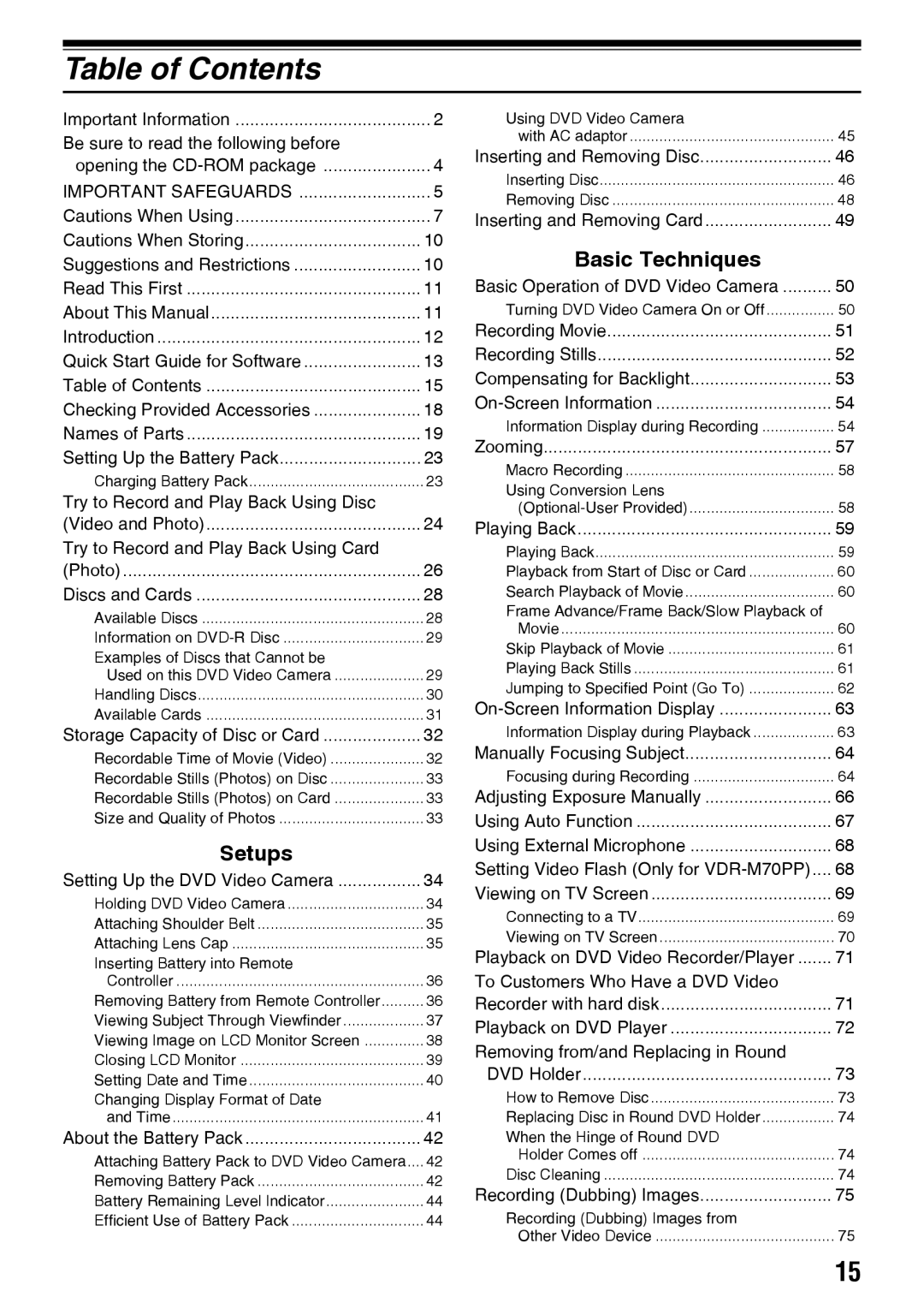 Panasonic VDR-M70PP, VDR-M50PP operating instructions Table of Contents 