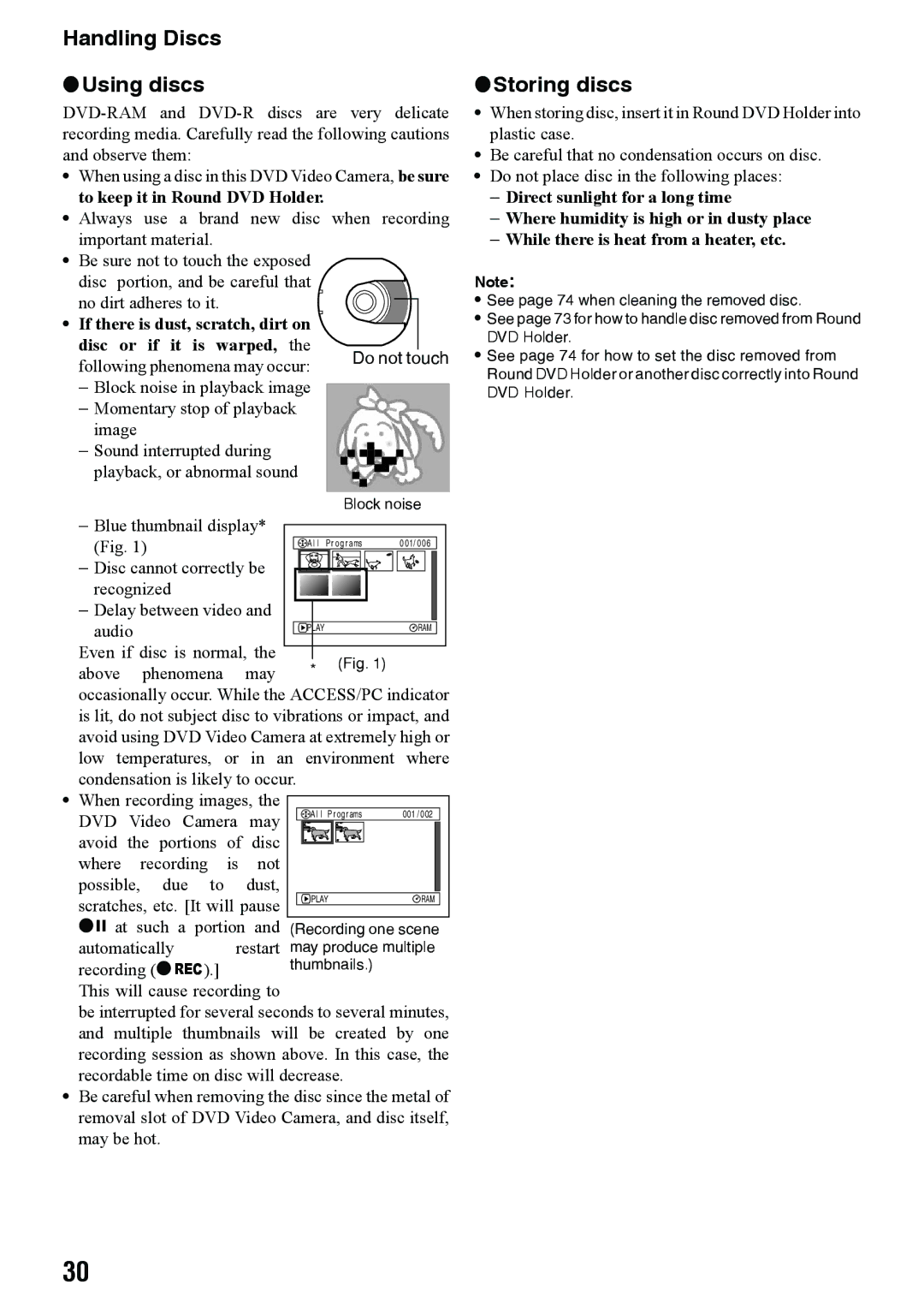 Panasonic VDR-M50PP, VDR-M70PP Handling Discs Using discs, Storing discs, No dirt adheres to it, Do not touch 