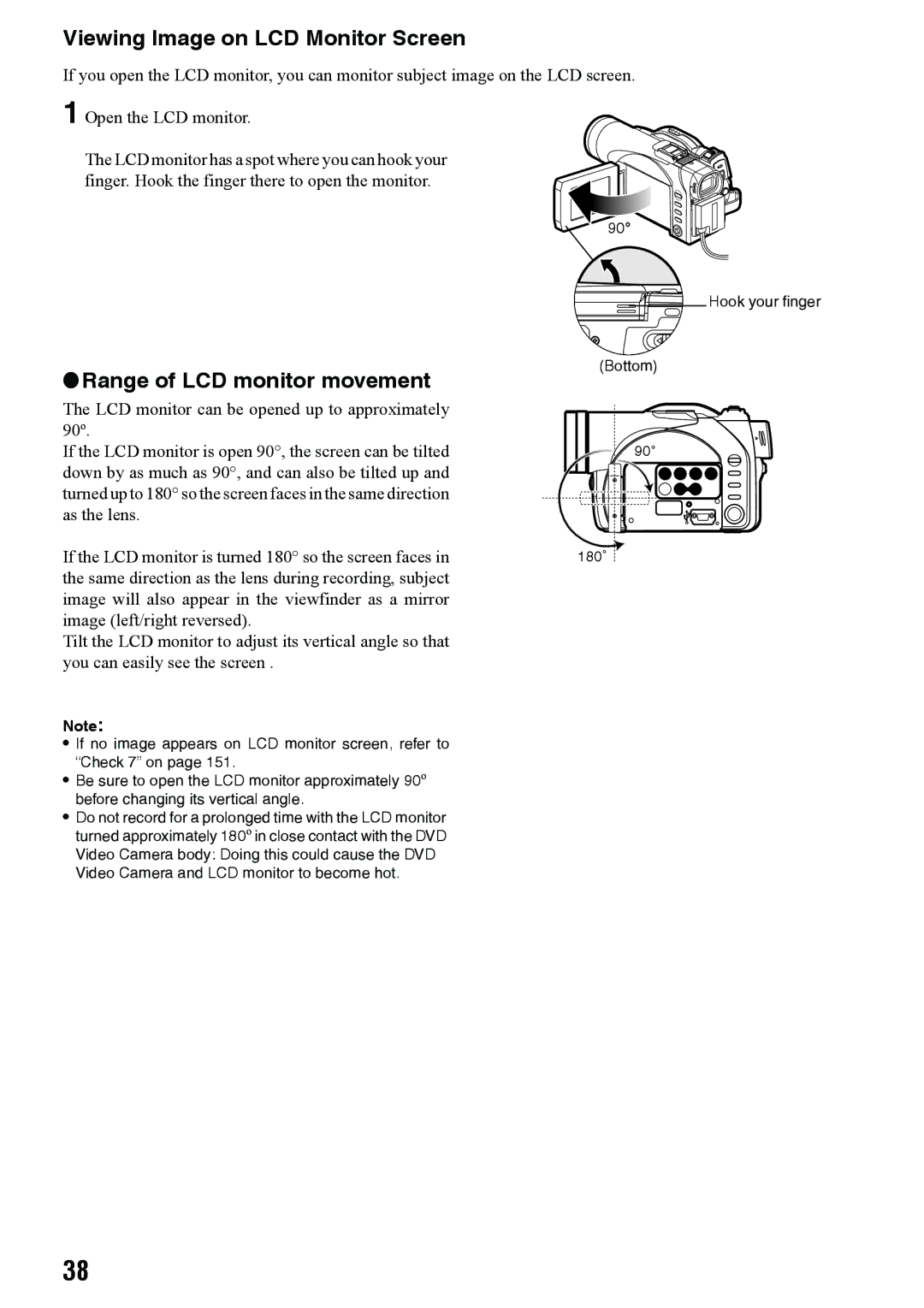 Panasonic VDR-M50PP, VDR-M70PP operating instructions Viewing Image on LCD Monitor Screen, Range of LCD monitor movement 