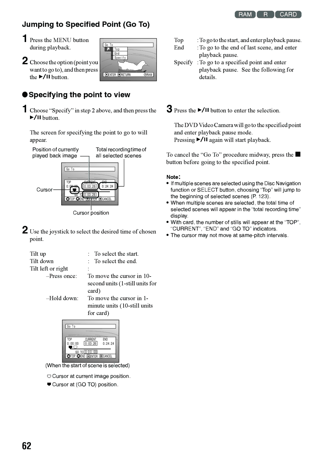 Panasonic VDR-M50PP, VDR-M70PP operating instructions Jumping to Specified Point Go To, Specifying the point to view 