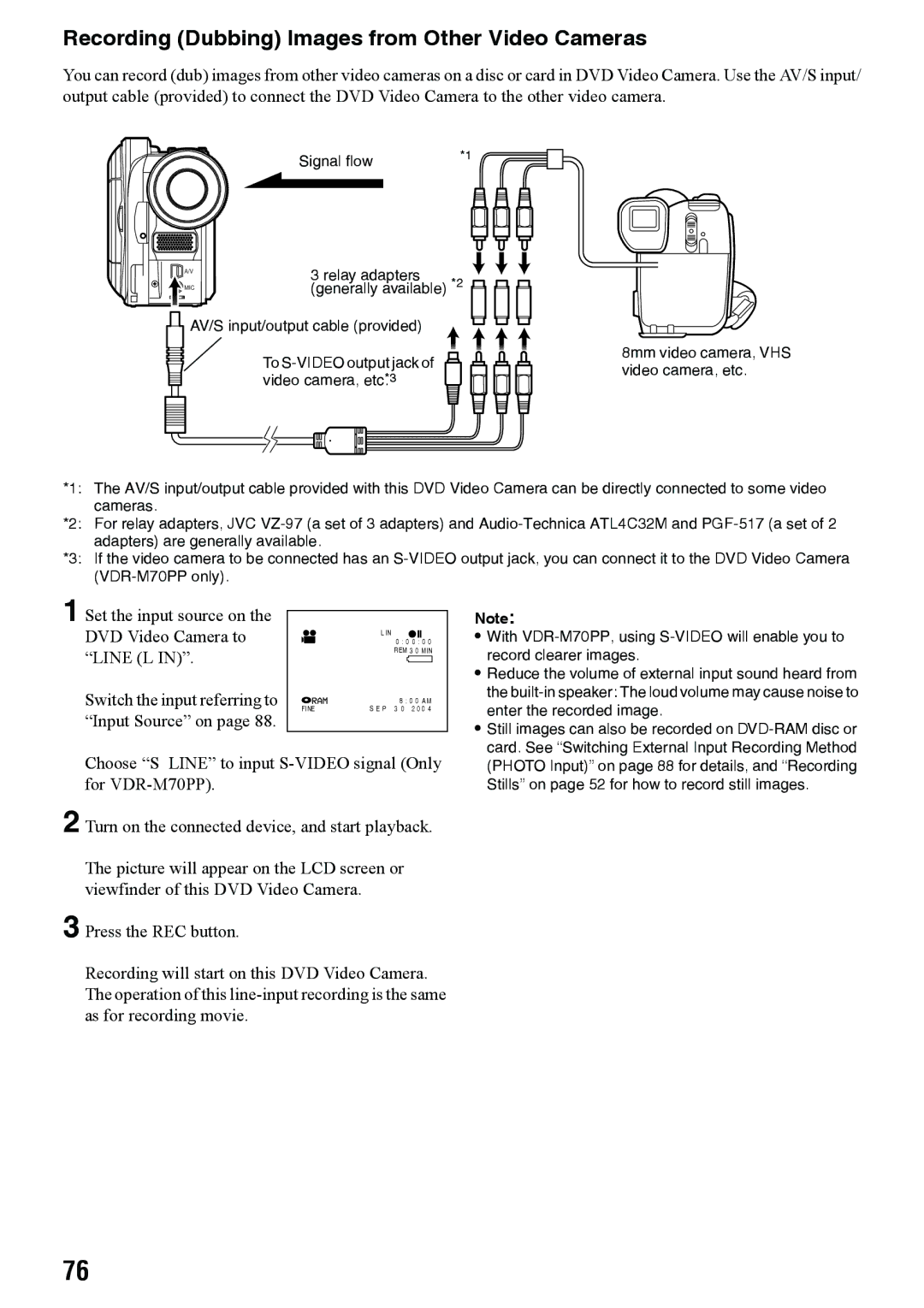 Panasonic VDR-M50PP, VDR-M70PP operating instructions Recording Dubbing Images from Other Video Cameras 