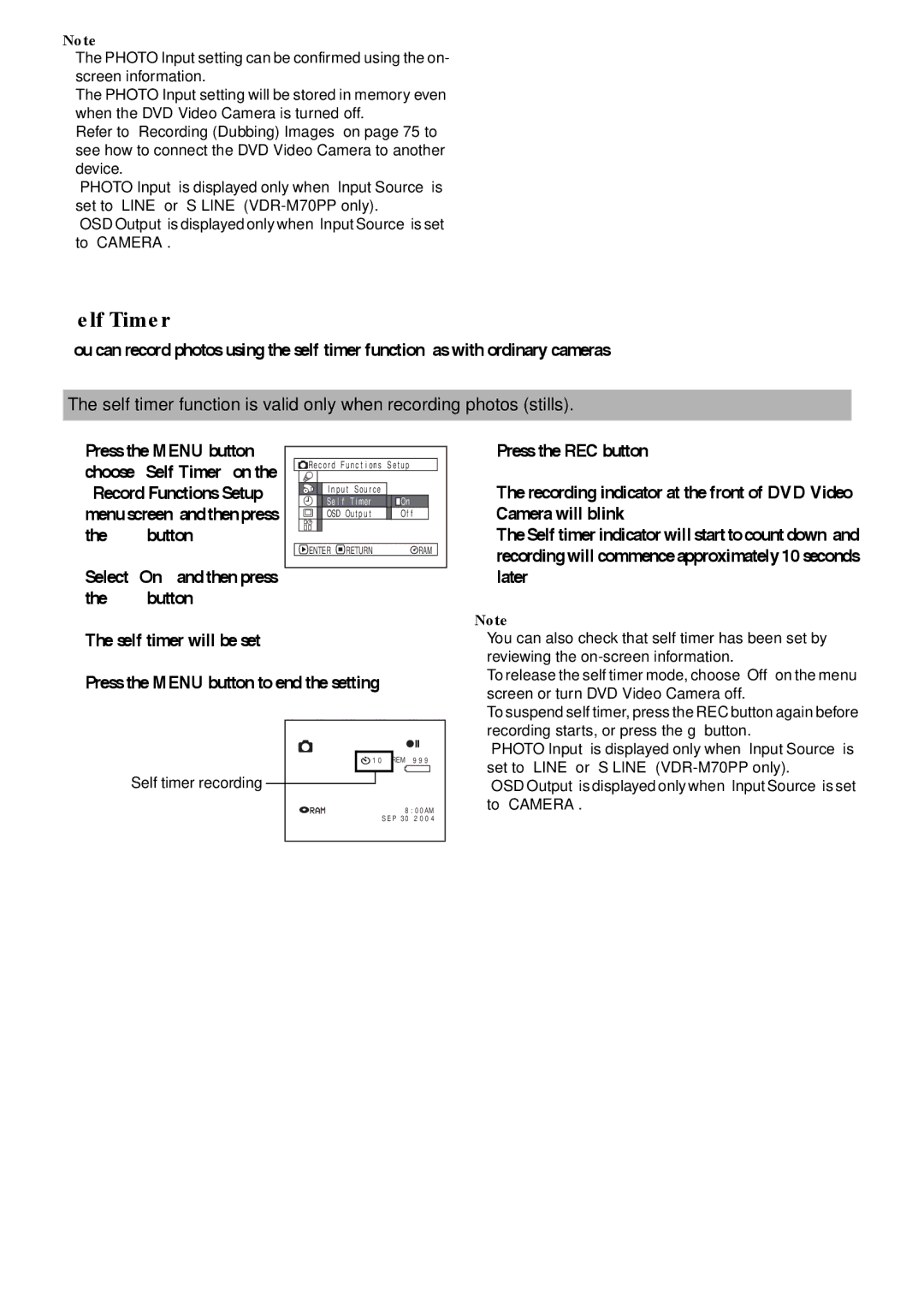 Panasonic VDR-M70PP, VDR-M50PP operating instructions Self Timer 