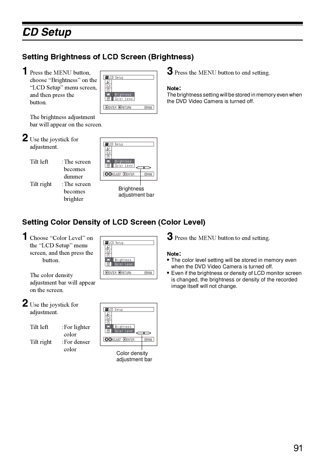 Panasonic VDR-M70PP, VDR-M50PP operating instructions LCD Setup, Setting Brightness of LCD Screen Brightness 