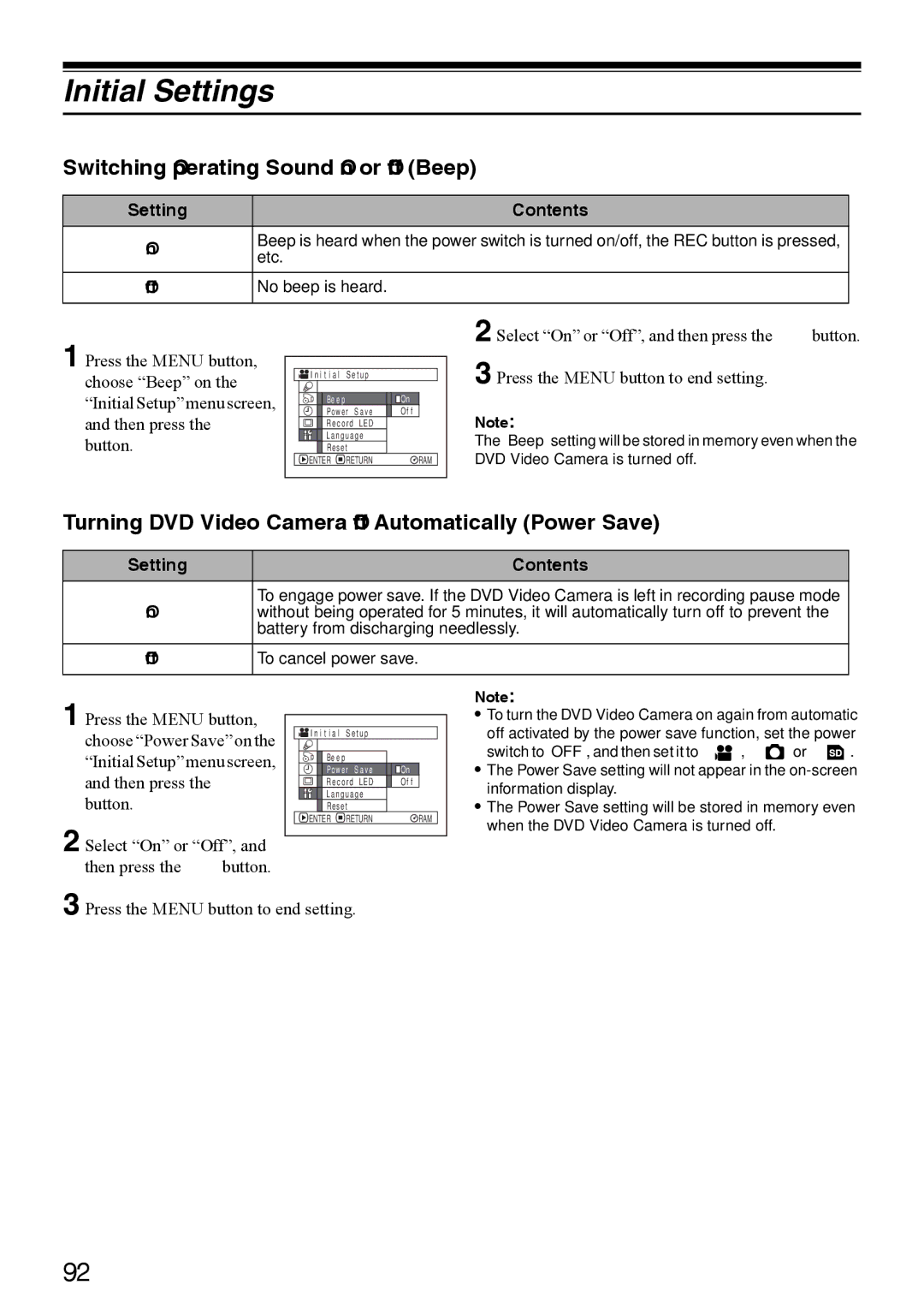 Panasonic VDR-M50PP, VDR-M70PP operating instructions Initial Settings, Switching Operating Sound On or Off Beep 