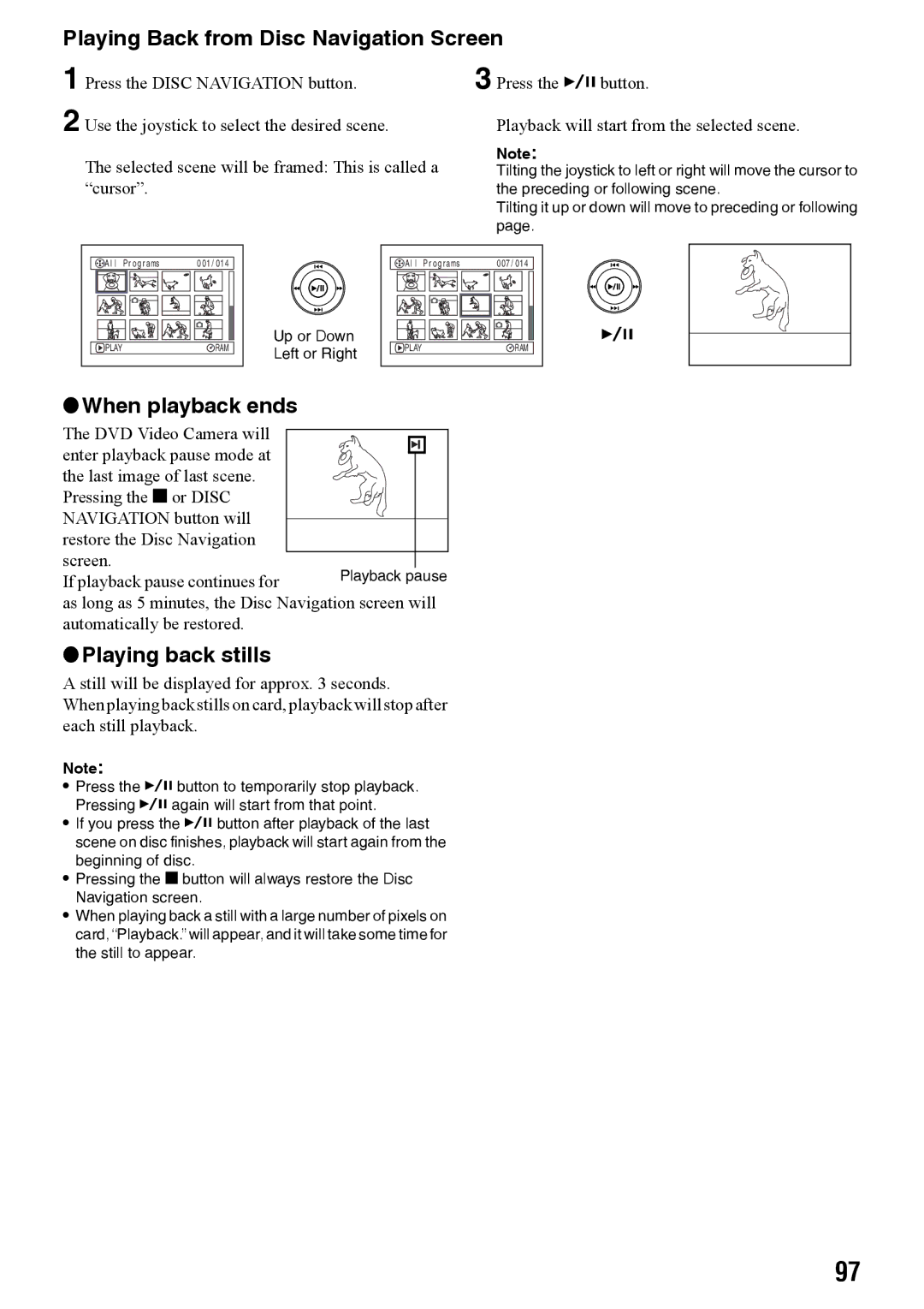 Panasonic VDR-M70PP, VDR-M50PP Playing Back from Disc Navigation Screen, When playback ends, Up or Down Left or Right 