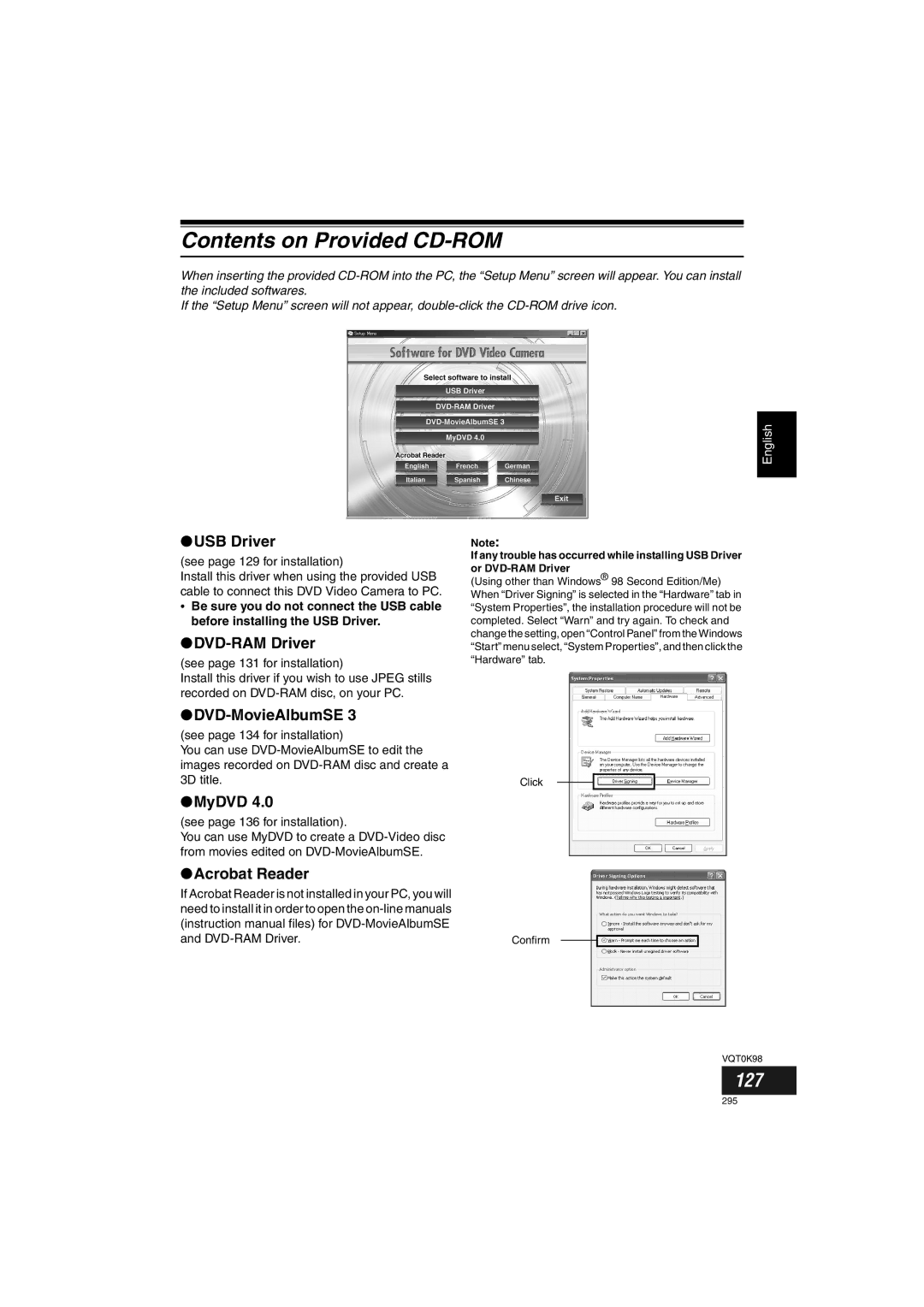 Panasonic VDR-M70GC user service Contents on Provided CD-ROM 