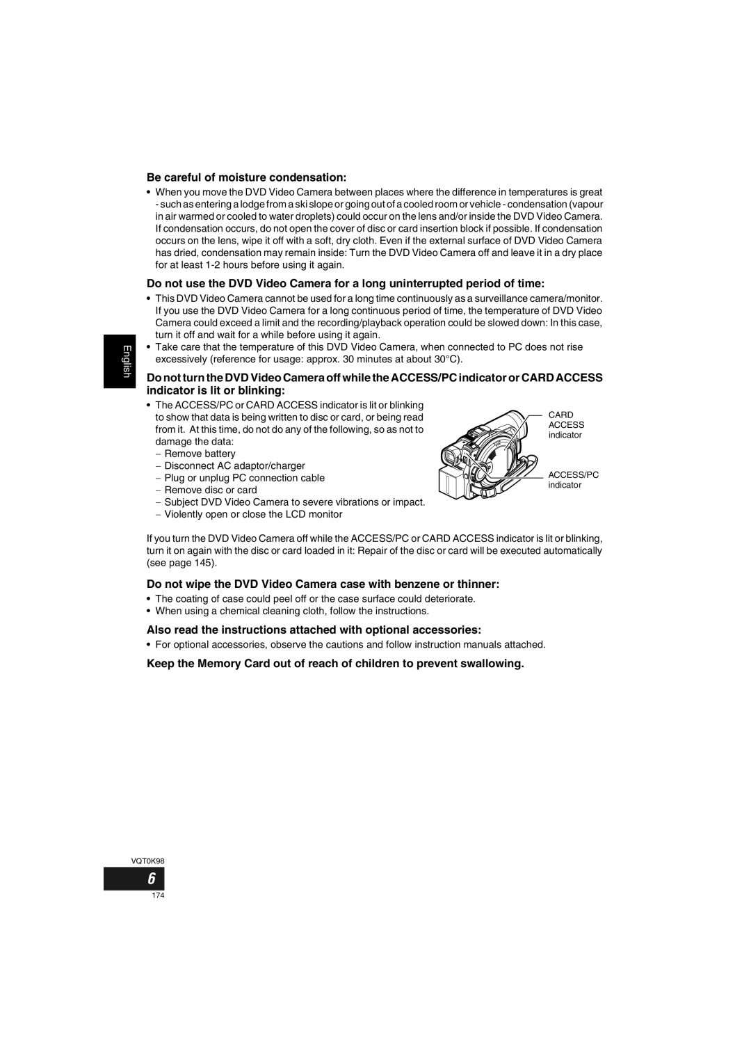 Panasonic VDR-M70GC user service Be careful of moisture condensation 