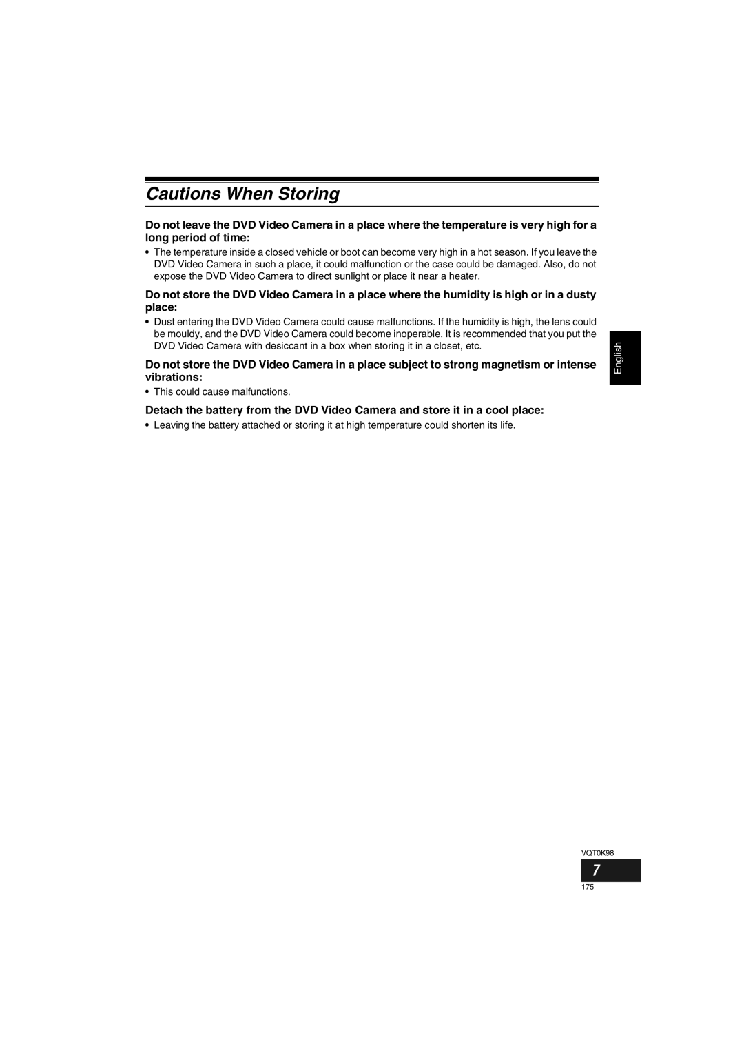 Panasonic VDR-M70GC user service This could cause malfunctions 