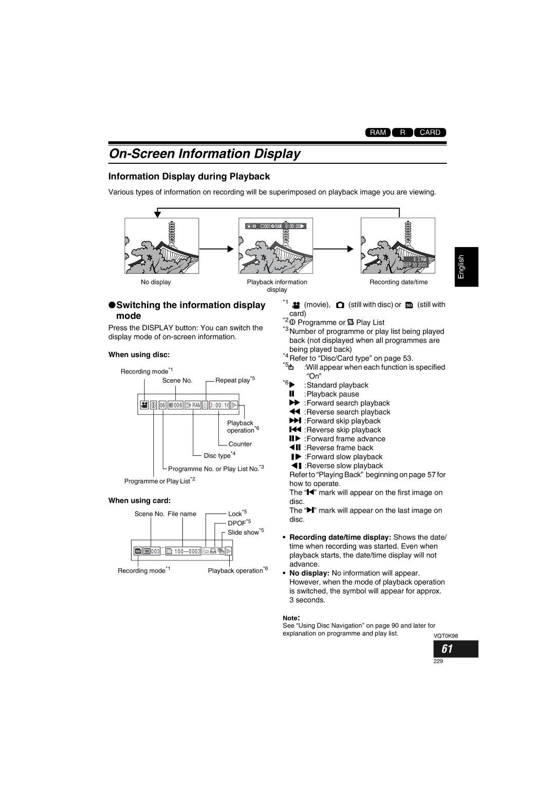 Panasonic VDR-M70GC user service On-Screen Information Display, Information Display during Playback 