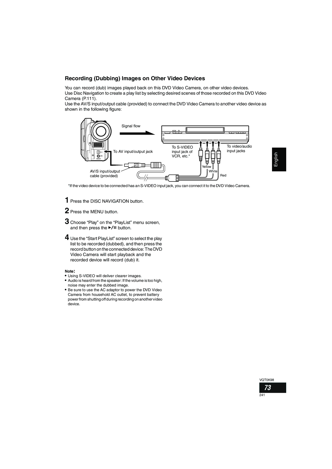 Panasonic VDR-M70GC user service Recording Dubbing Images on Other Video Devices 