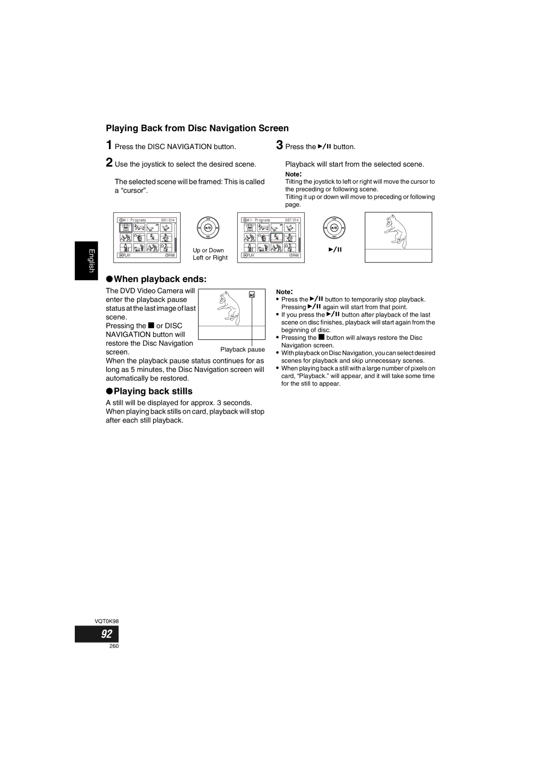 Panasonic VDR-M70GC user service Playing Back from Disc Navigation Screen, When playback ends 